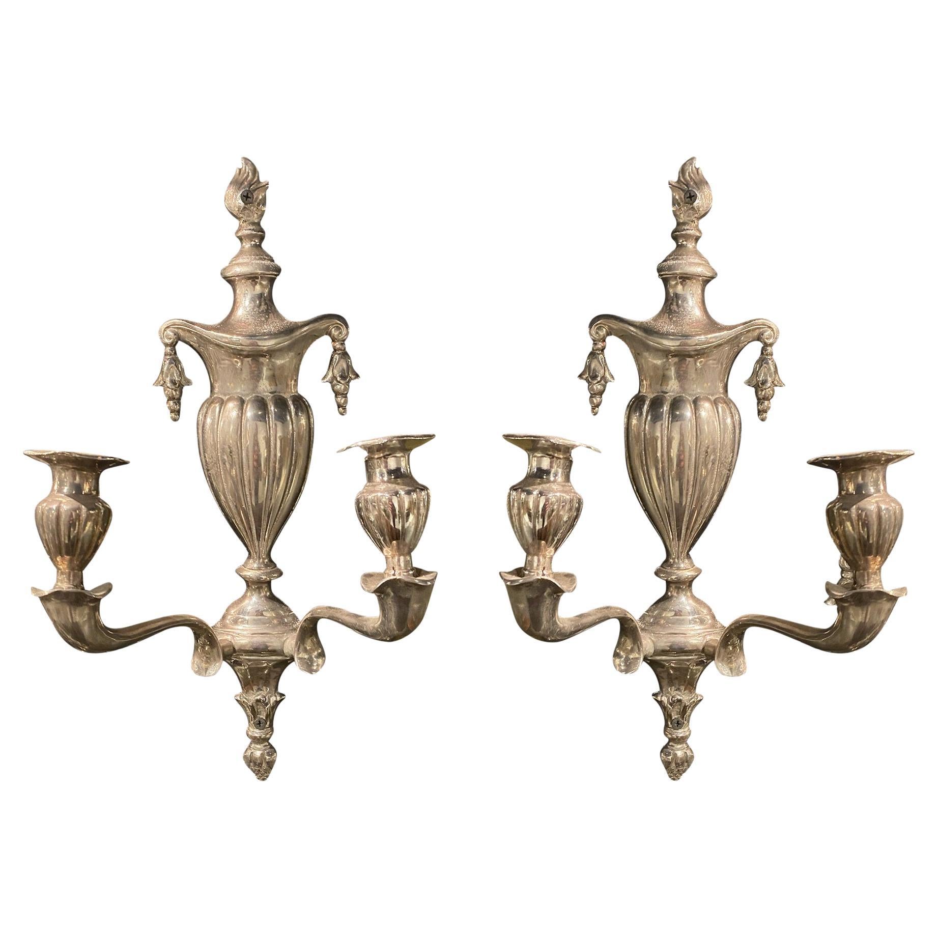 1920s Neoclassical Silver Sconces For Sale