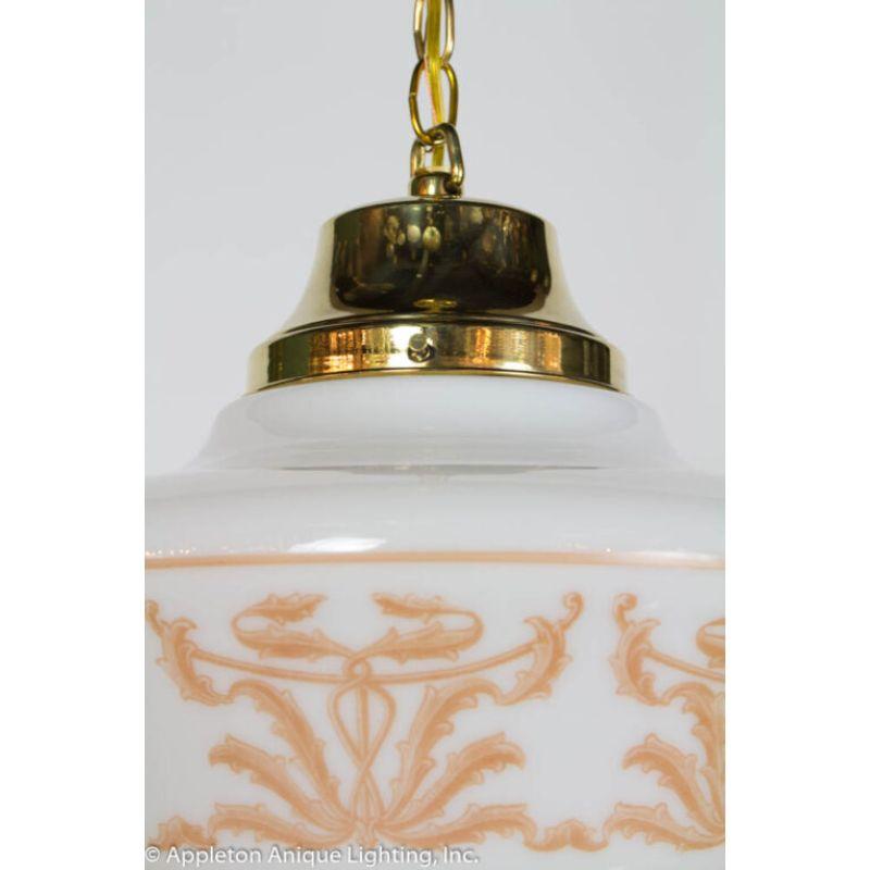 20th Century 1920s Neoclassical Stencil Glass Pendant Fixtures, Three Available For Sale