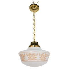 1920s Neoclassical Stencil Glass Pendant Fixtures, Three Available