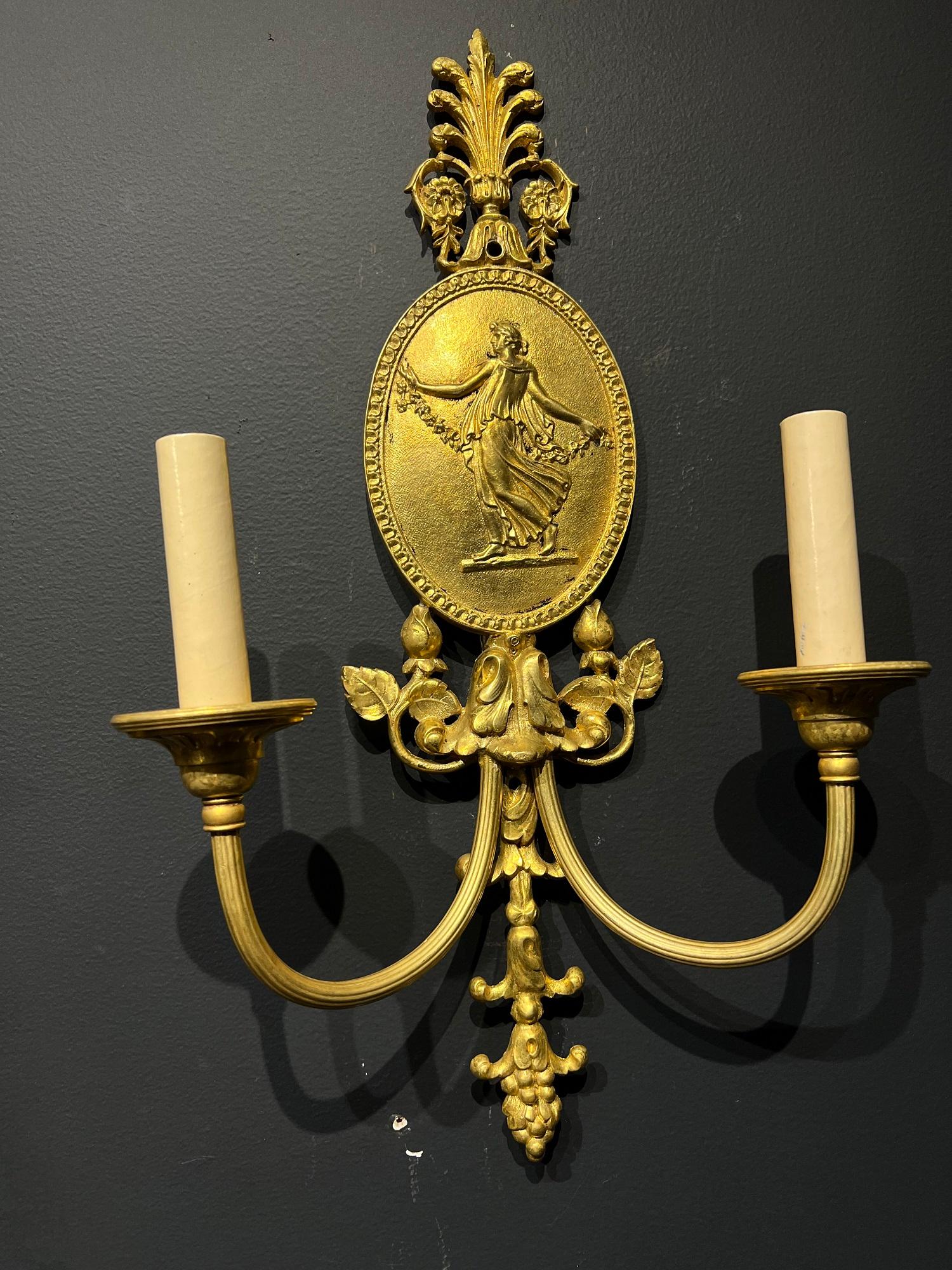 1920’s Neoclassical Style Caldwell Sconces with cameos In Good Condition For Sale In New York, NY