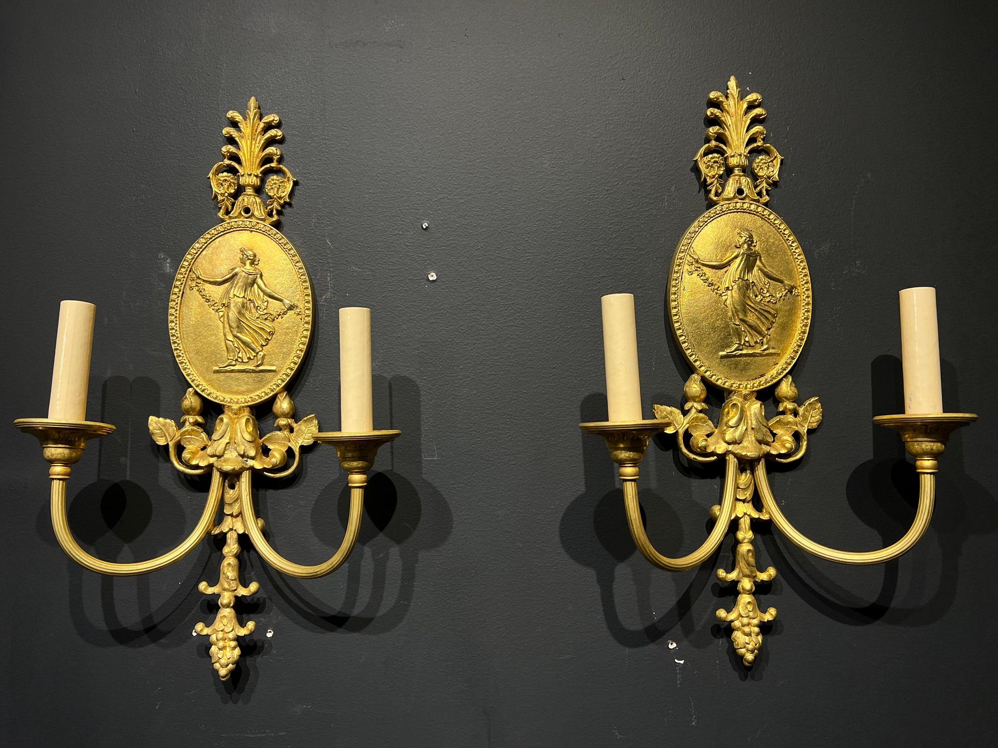 Early 20th Century 1920’s Neoclassical Style Caldwell Sconces with cameos For Sale