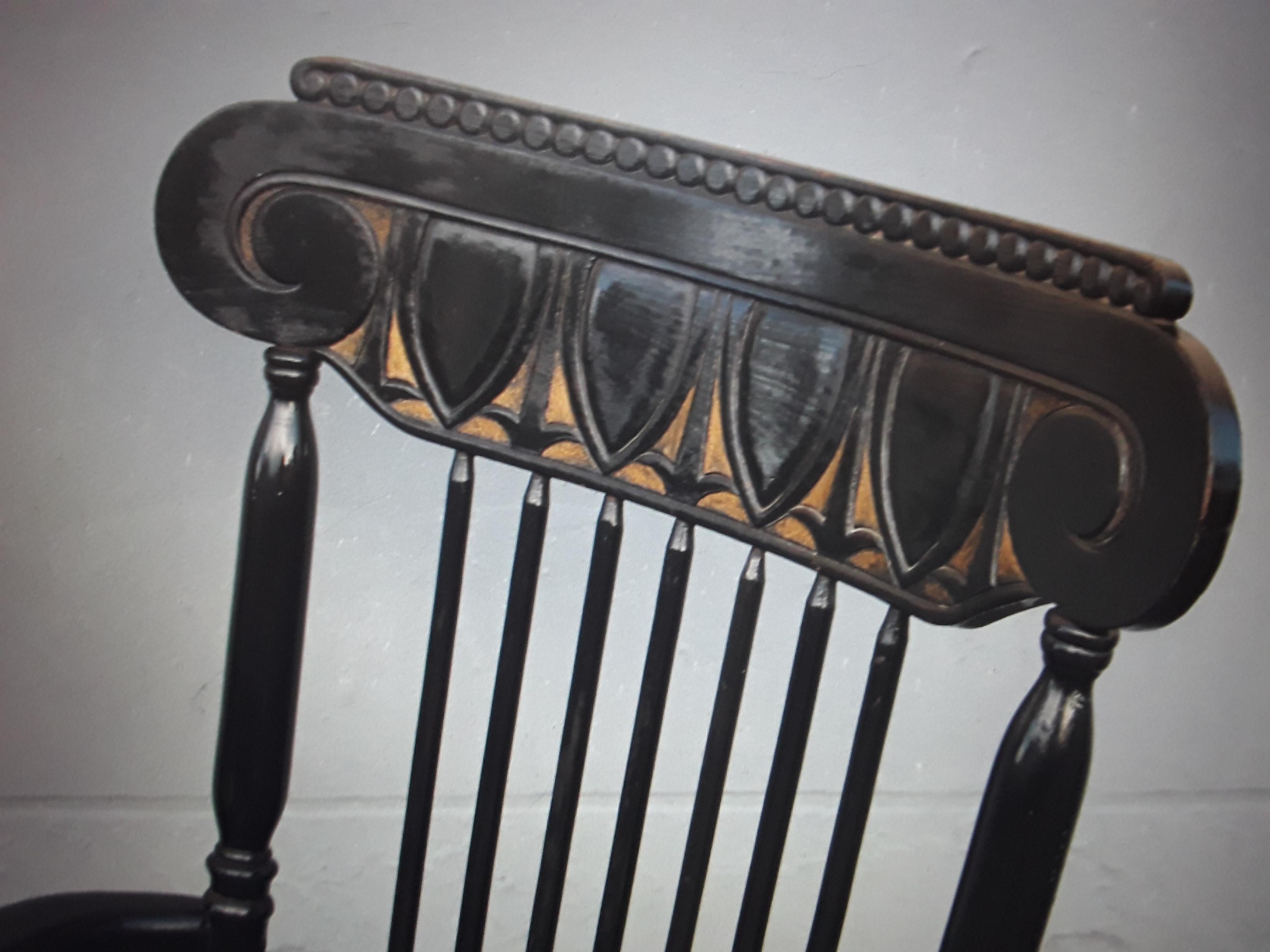1920's Neoclassical style Ebonized & Gilt Wood Rocking Chair For Sale 3