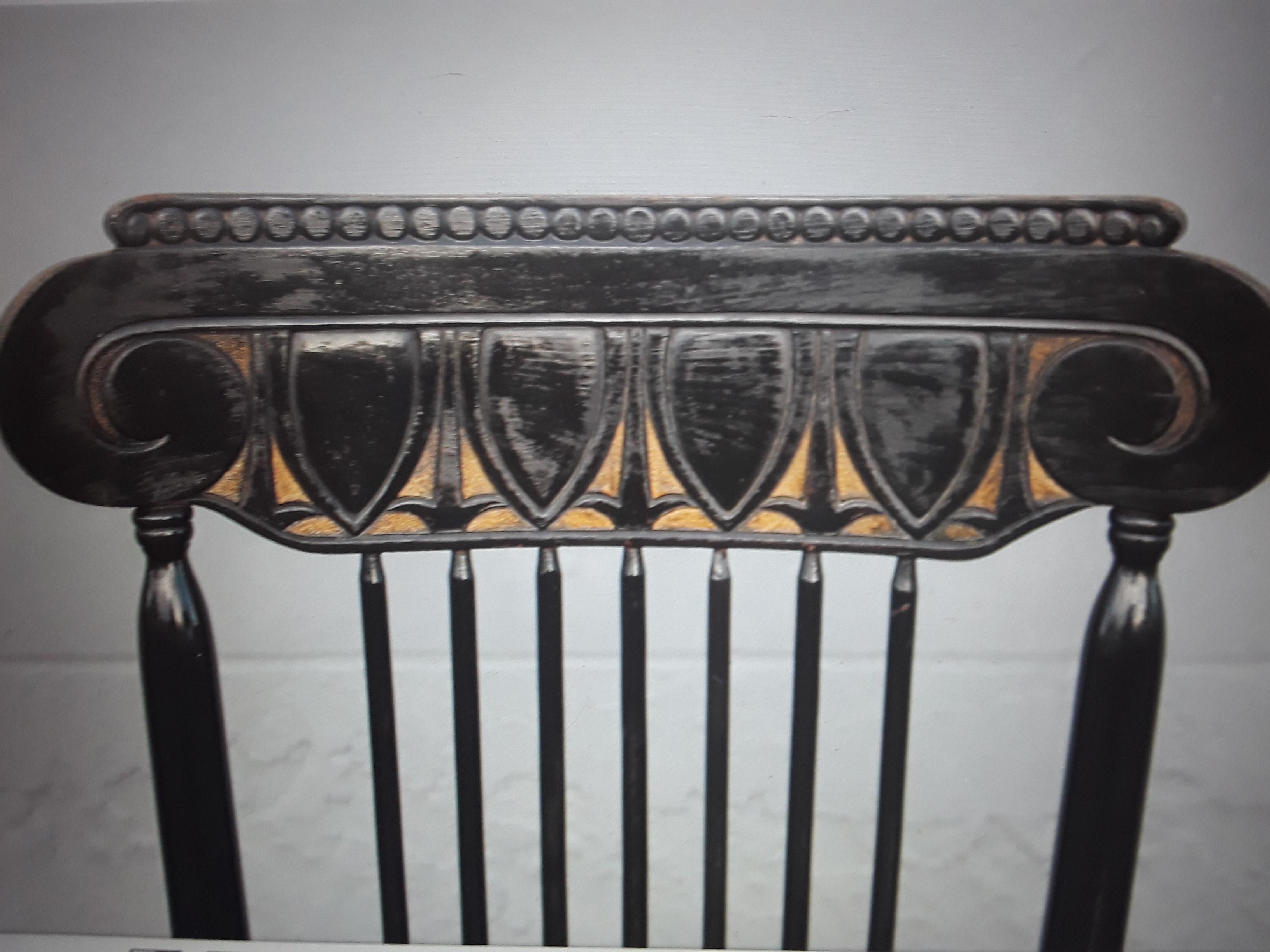 1920's Neoclassical style Ebonized & Gilt Wood Rocking Chair In Good Condition For Sale In Opa Locka, FL