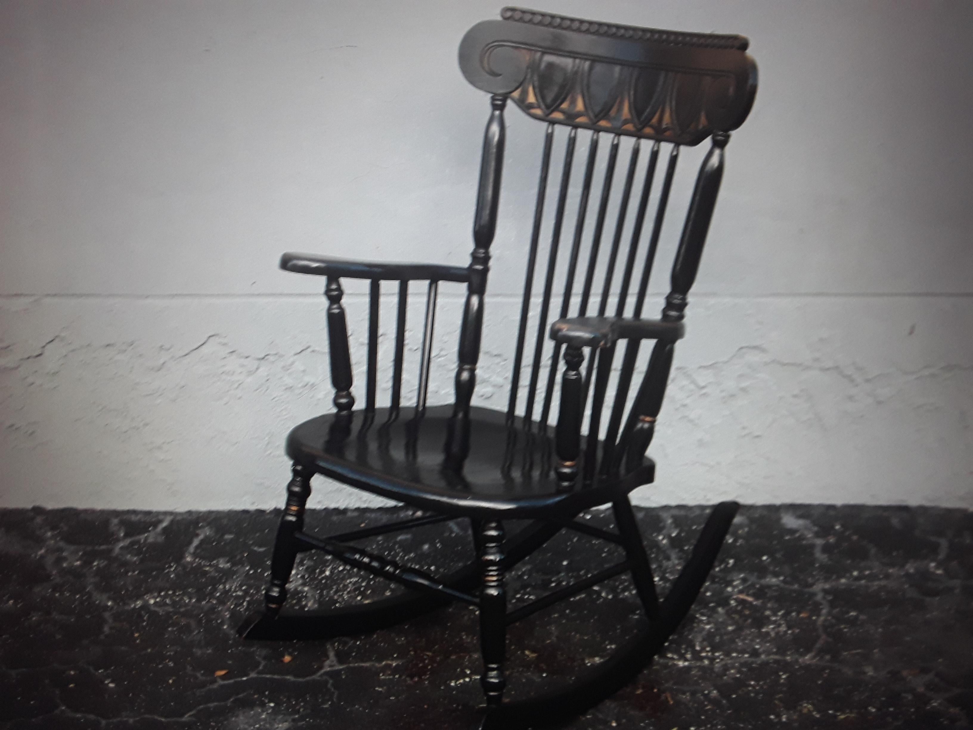 1920's Neoclassical style Ebonized & Gilt Wood Rocking Chair For Sale