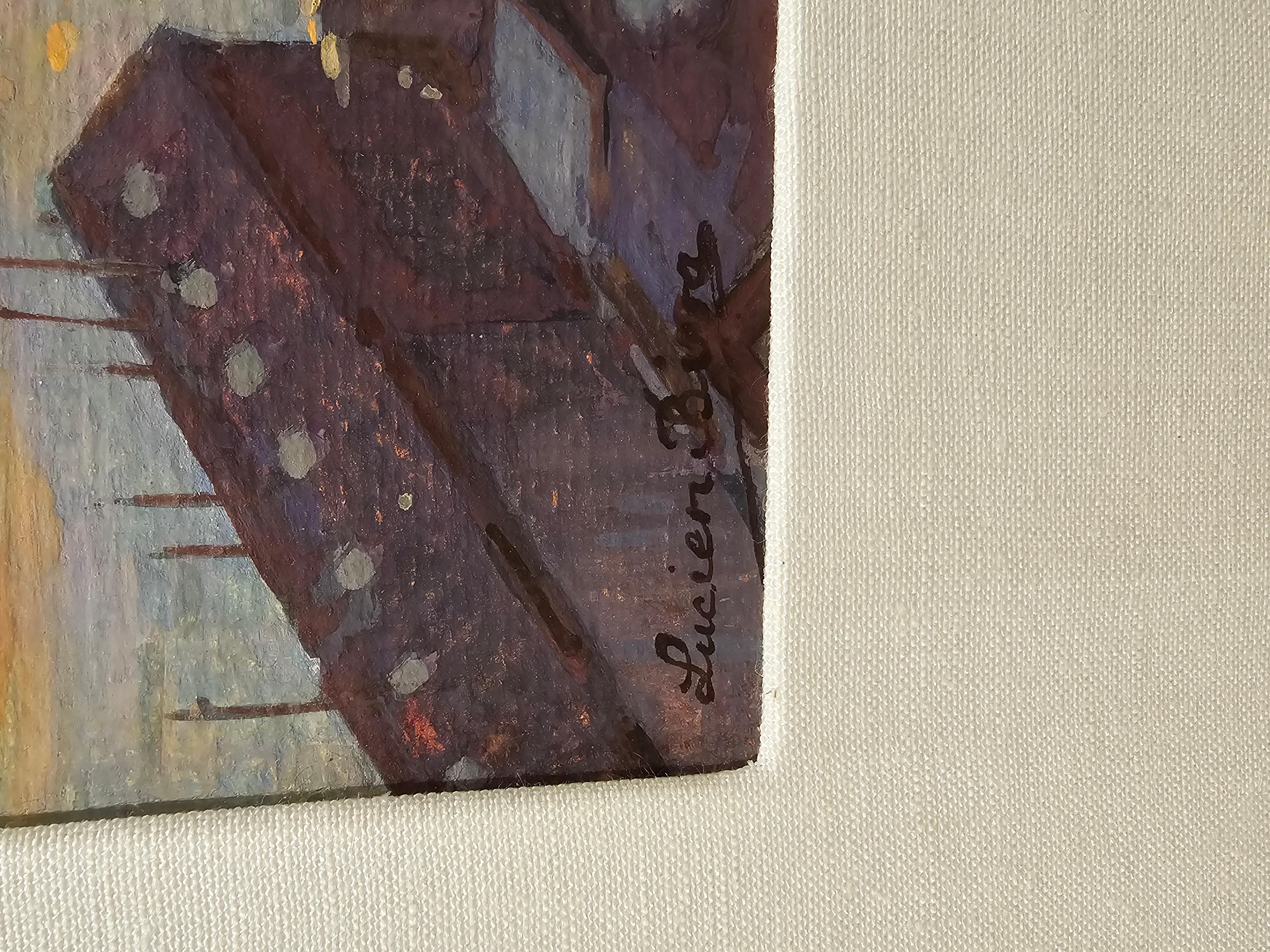Óleo marino de escena portuaria de Nueva York de los años 20 Lucien Biva (1879-1976) Estadounidense en venta