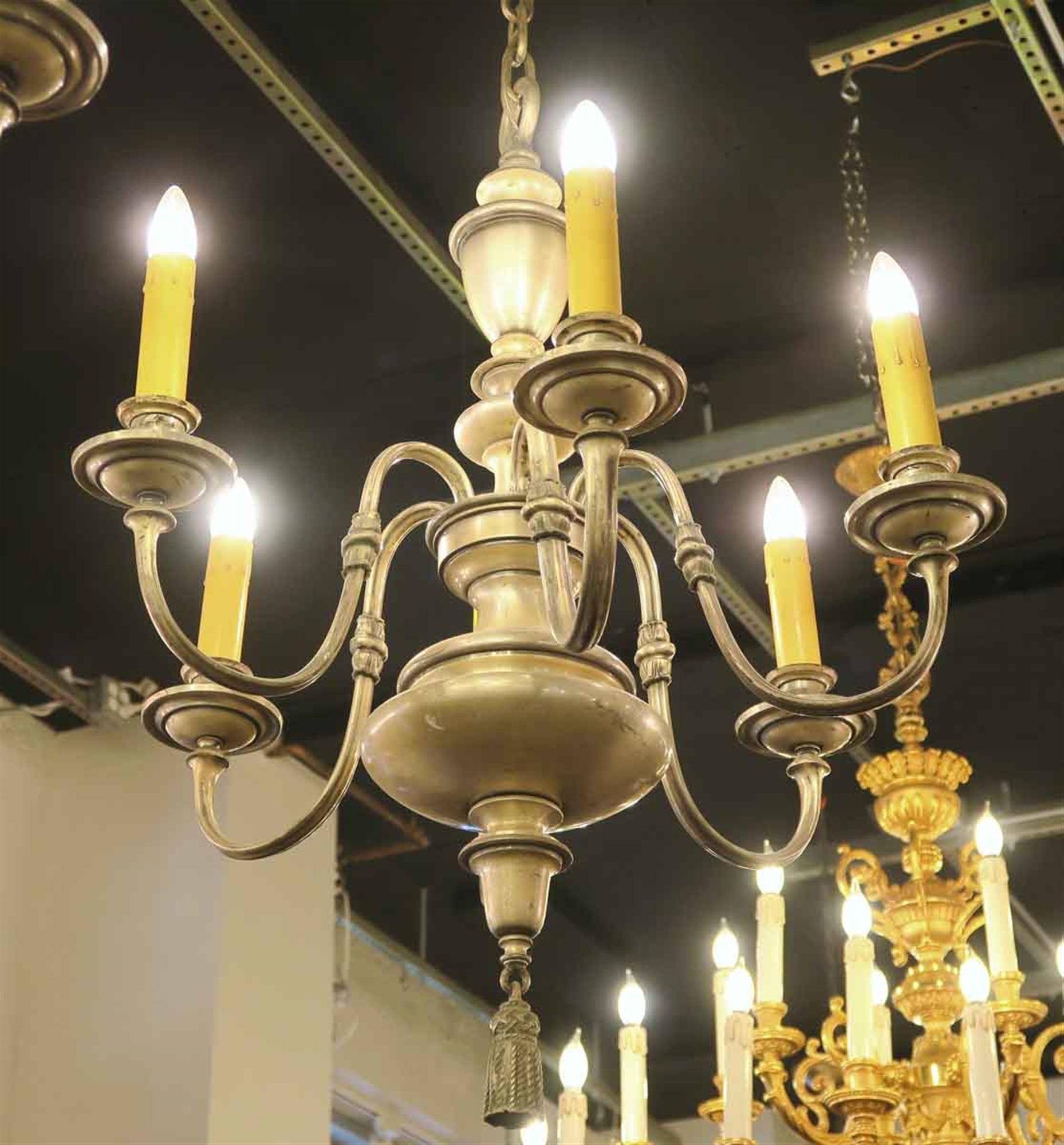 1920s Nickel Plated Bronze Six Light Chandelier In Good Condition For Sale In New York, NY