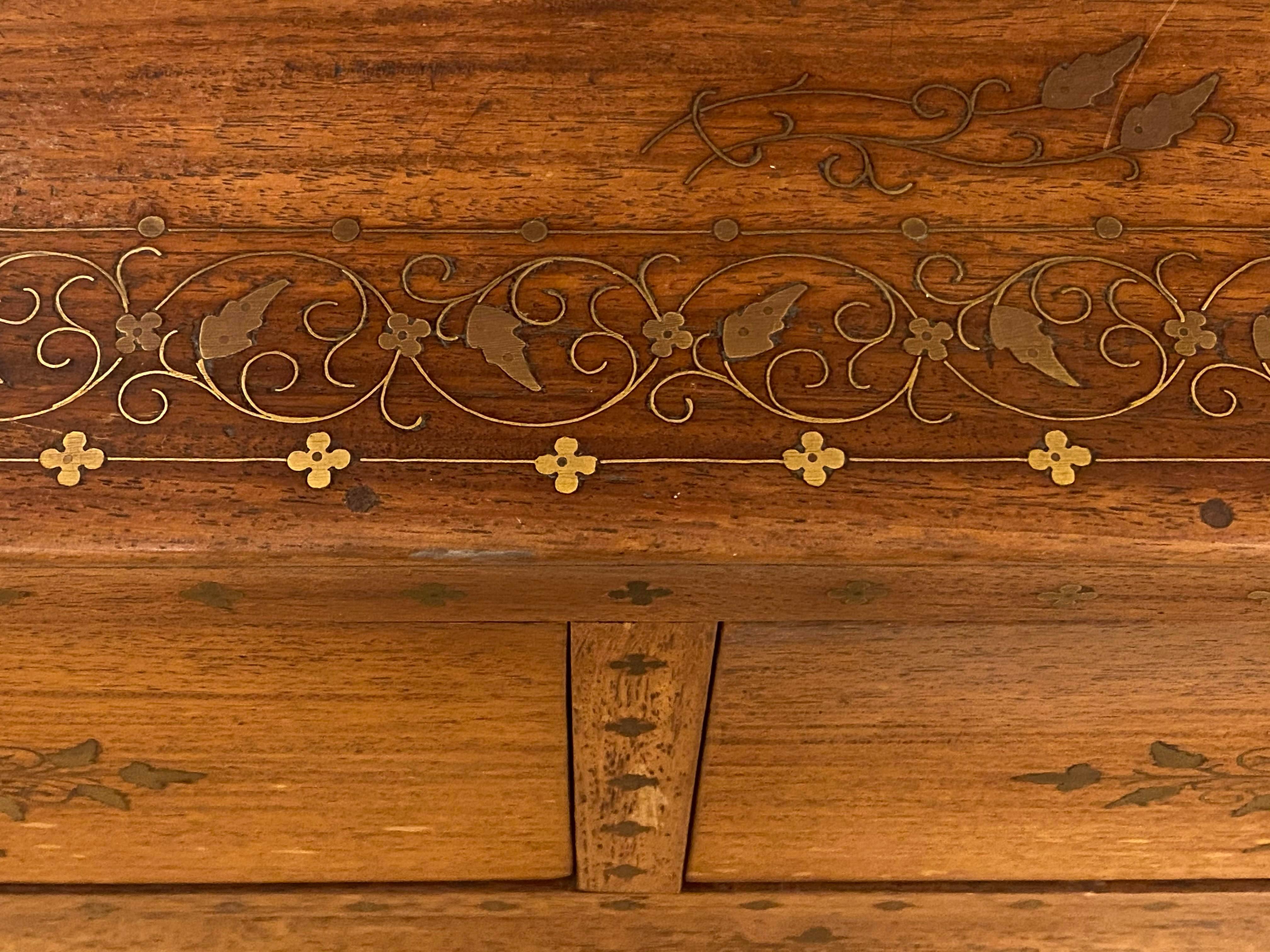 1920s Nine Drawer Hand Painted Wood Dresser with Inlaid Brass Details and Pulls 3