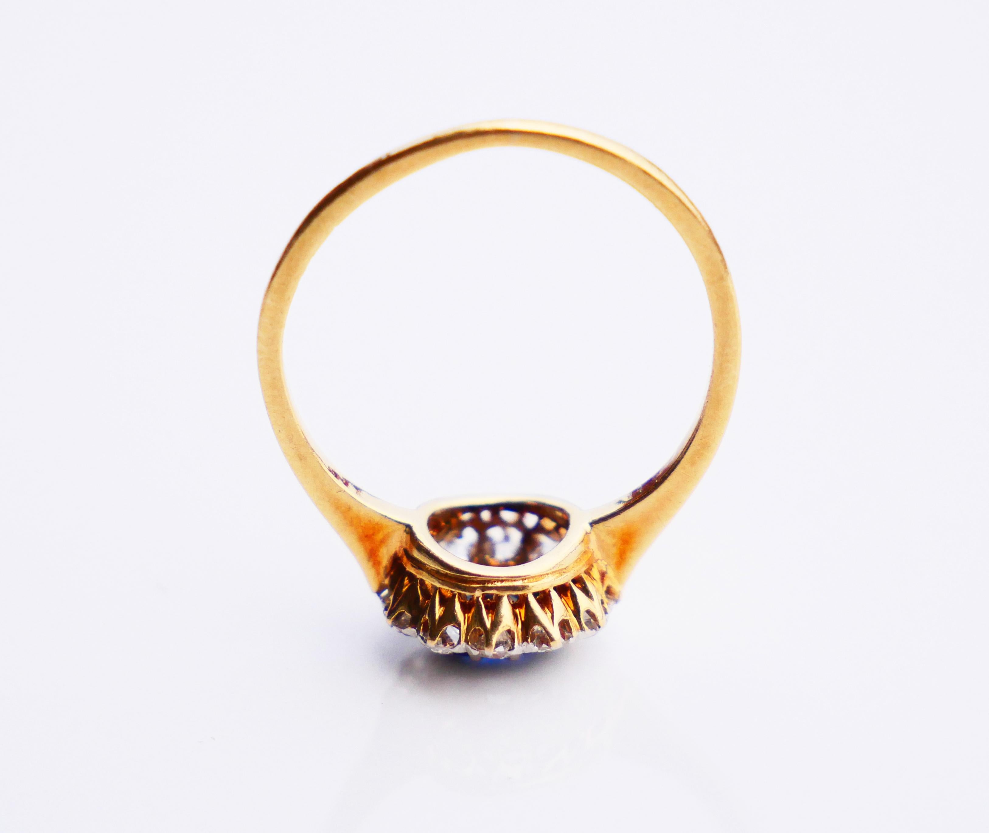 1920s Nordic Halo Ring 1ct Sapphire Diamonds solid 18K Gold Ø 6.25US /2.2 gr Pour femmes en vente