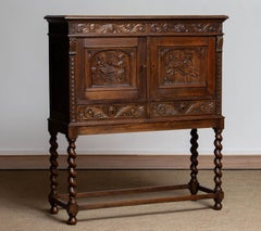 1920's North European Antique Carved Dry Bar / Drinks Cabinet Renaissance Style