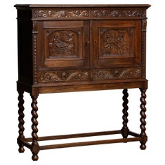 1920's North European Antique Carved Dry Bar / Drinks Cabinet Renaissance Style