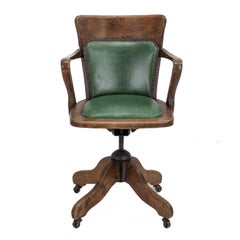 1920s Oak and Leather Adjustable Swivel Tilting Desk Armchair (Antique Chair)