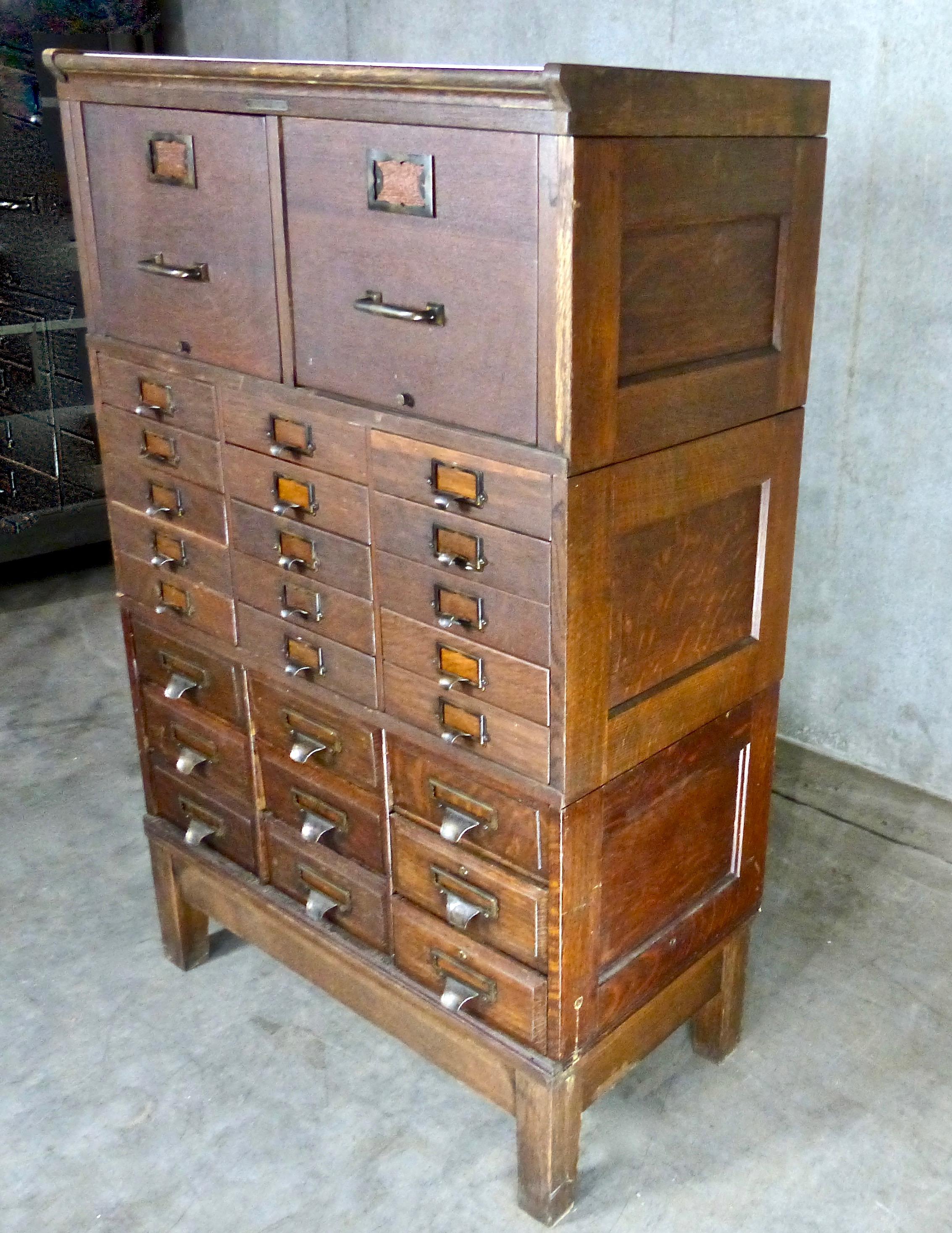 Brass 1920s Oak Apothecary Cabinet The Office Specialty Co. Newmarket Ontario