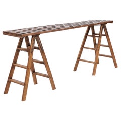 1920s Oak Bottle Table with Pair of Antique Ladder Legs