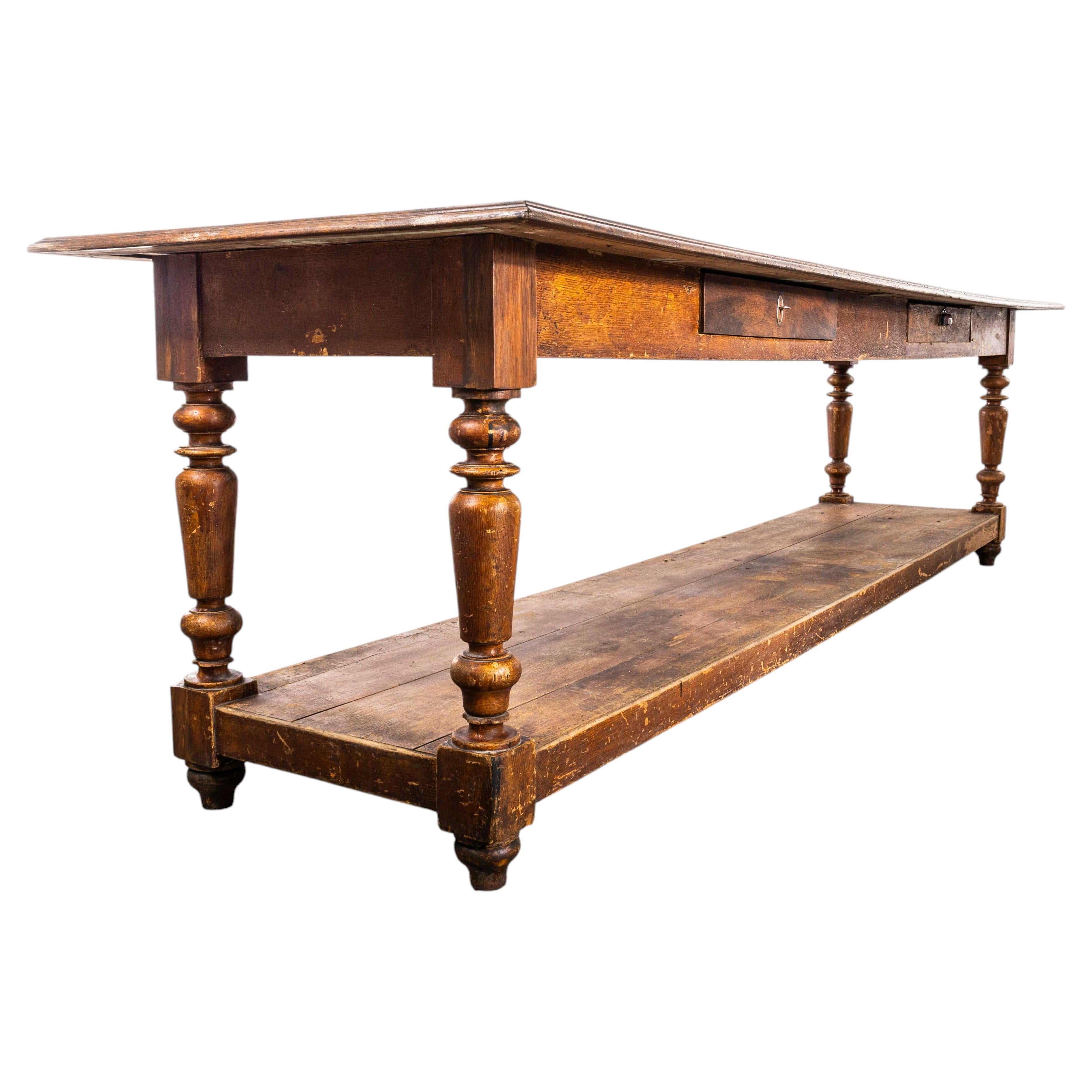 Grande table de drapier originale en chêne des années 1920