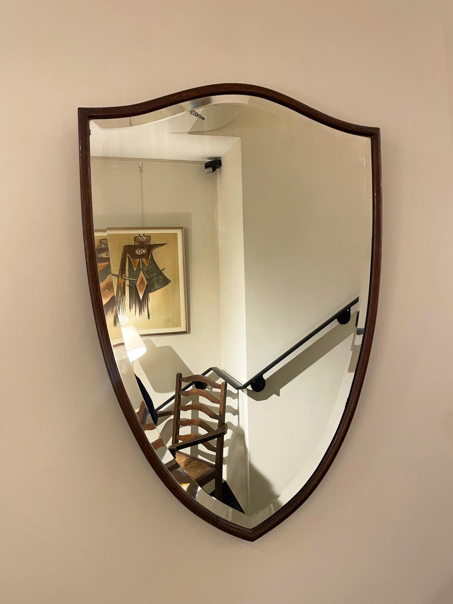 Art Deco 1920s Oak Shield Mirror