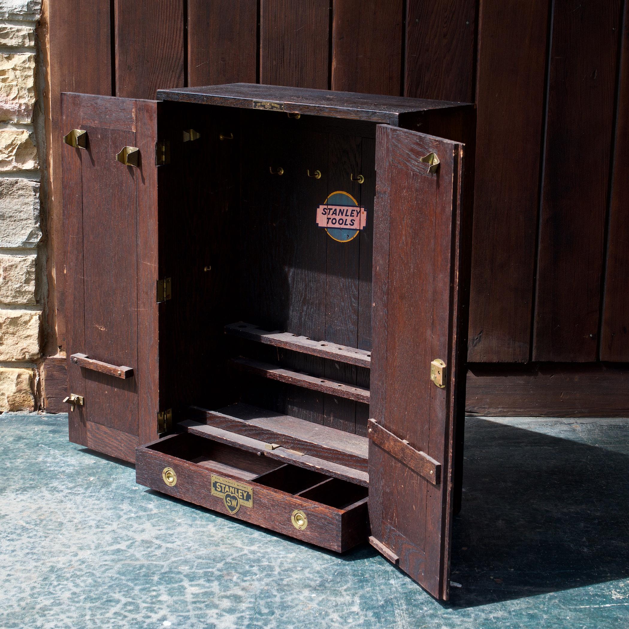 Stanley tools upright/tabletop or wall mount/hanging toolbox, brass handles on sides. Never hung, and appears to never be used at all.