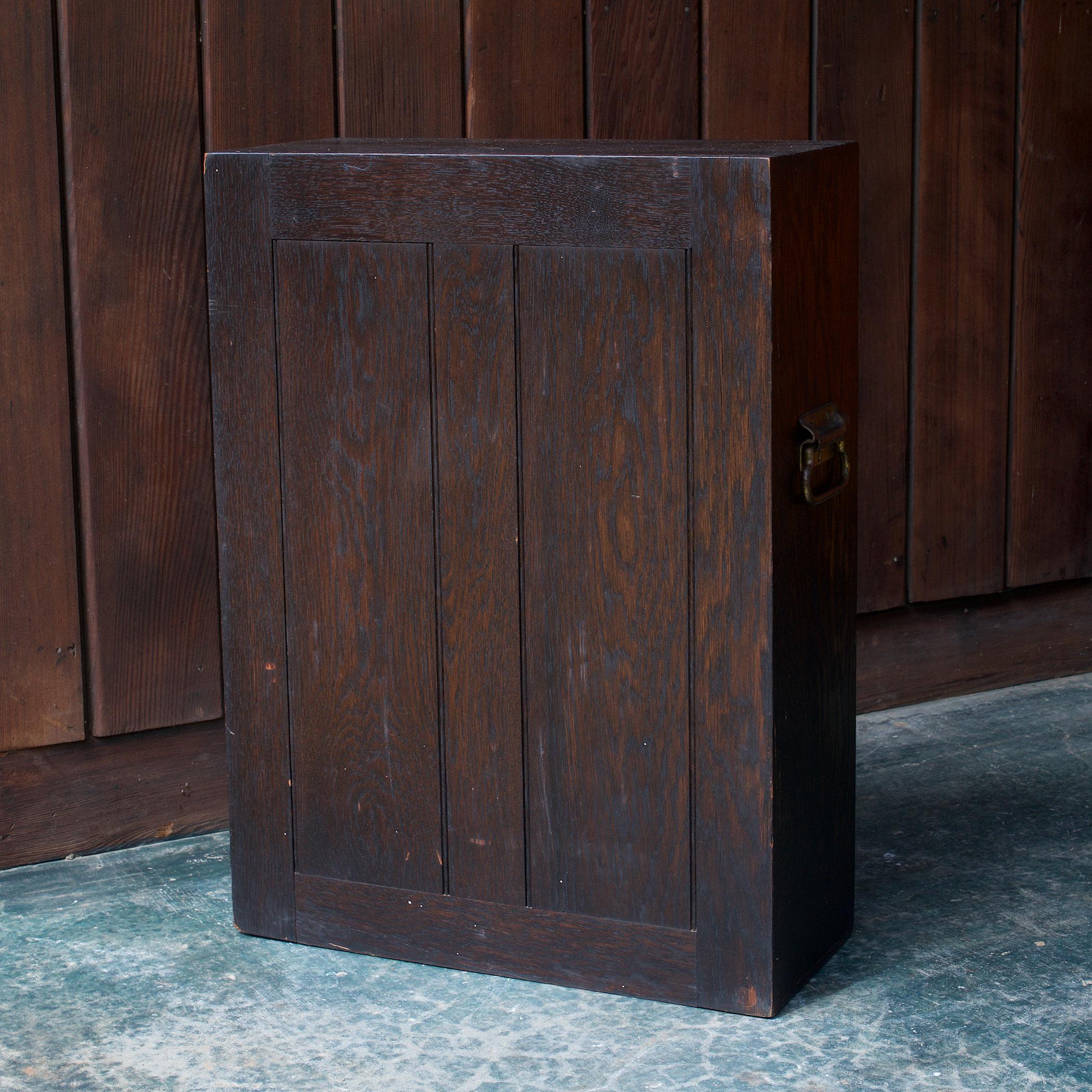 American 1920s Oak Stanley Tools Wall Cabinet Box Vintage Industrial Porsche Garage Chest