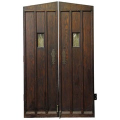 1920s Oak Wine Cellar Double Entry Doors with Gothic Arch