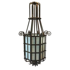 Antique 1920s Octagonal Bronze and Slate Glass Lantern