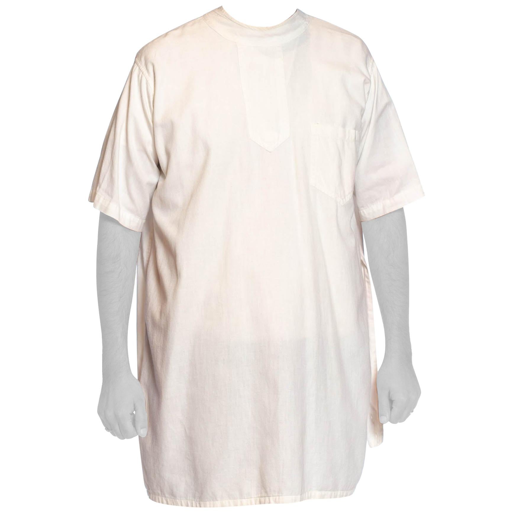 1920'S Off White Cotton Men's Antique Edwardian Doctor's Shirt