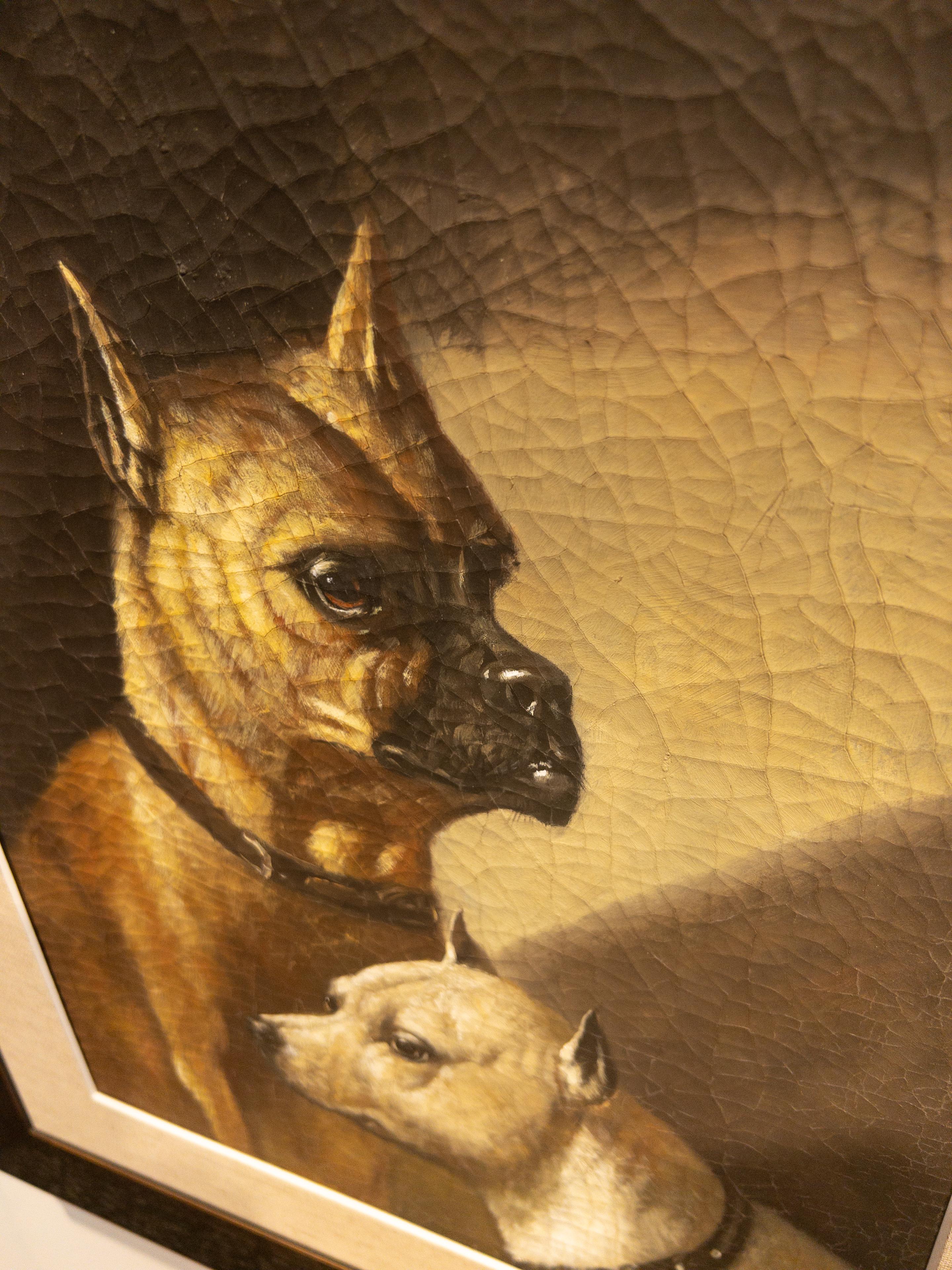 Huile sur toile des années 1920 - Peinture de chien Bon état - En vente à Houston, TX