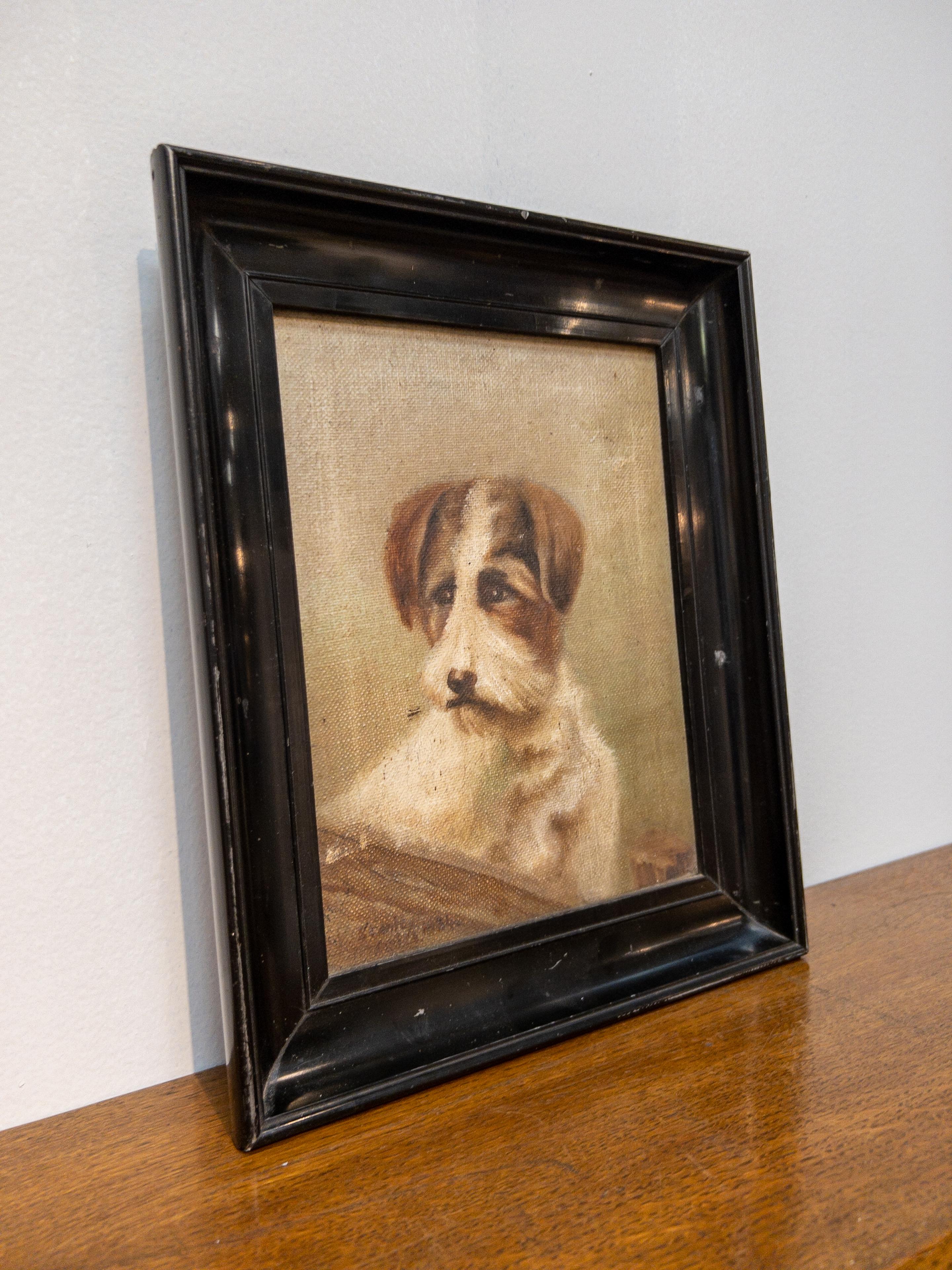 French 1920’s Oil on Canvas English Terrier For Sale
