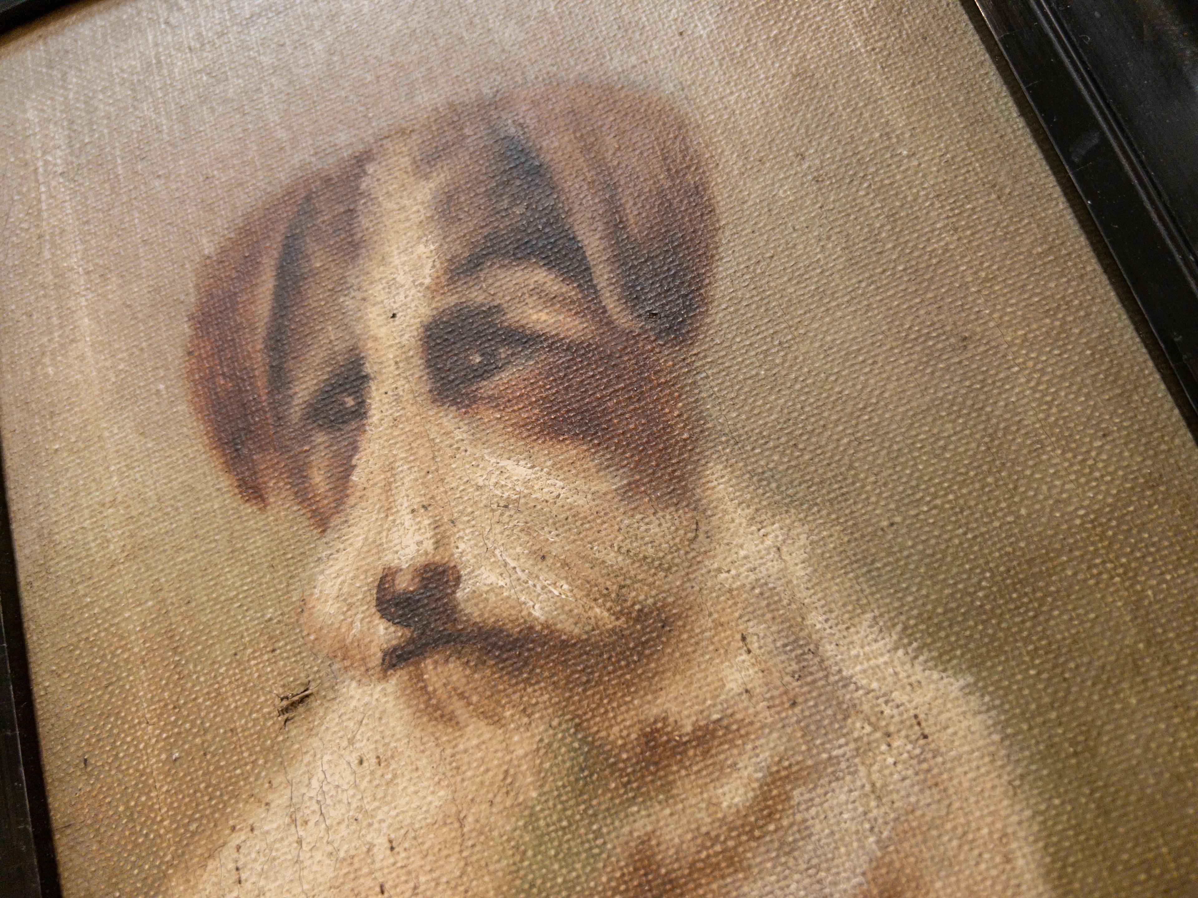 Painted 1920’s Oil on Canvas English Terrier For Sale