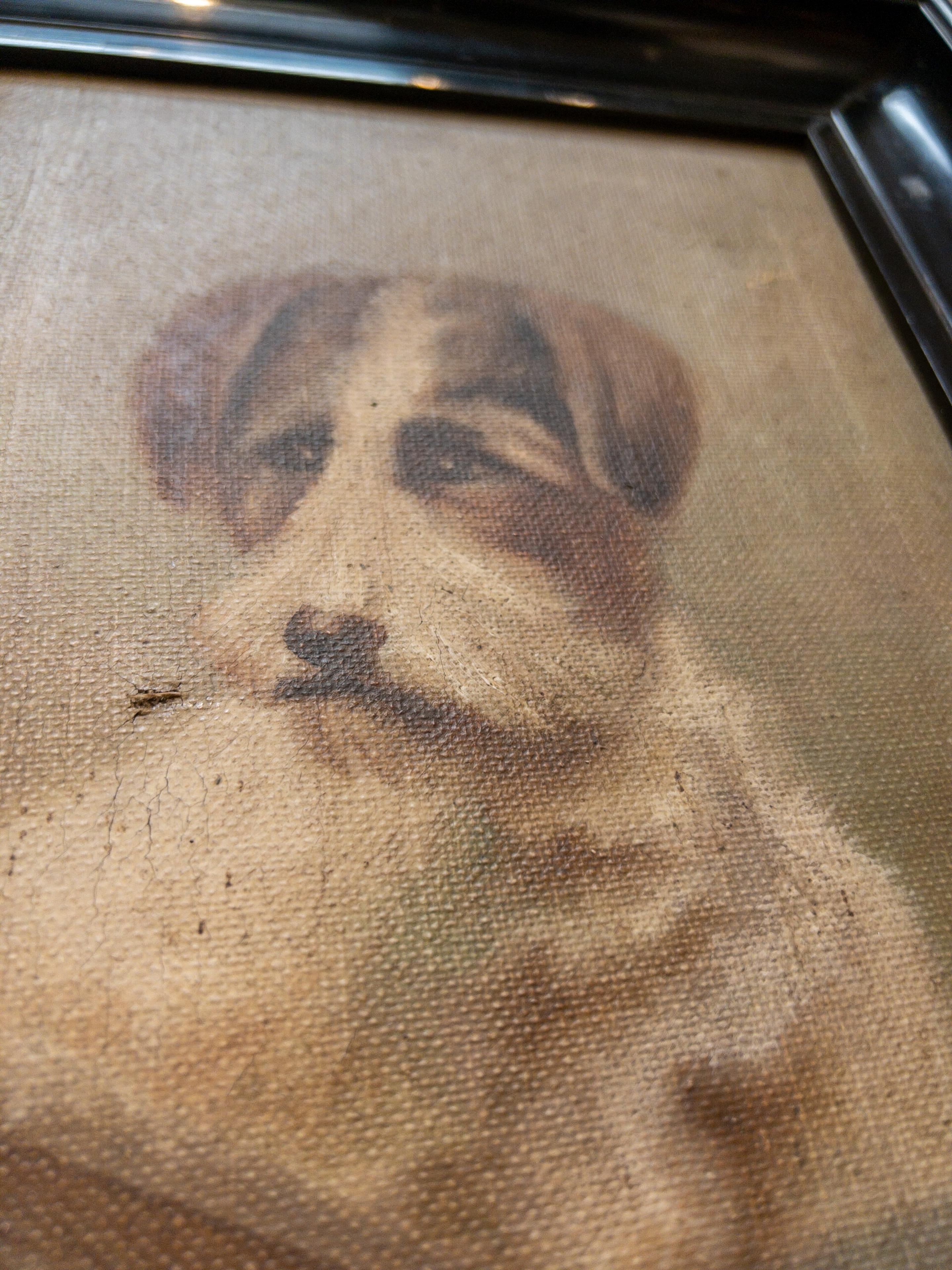 Early 20th Century 1920’s Oil on Canvas English Terrier For Sale