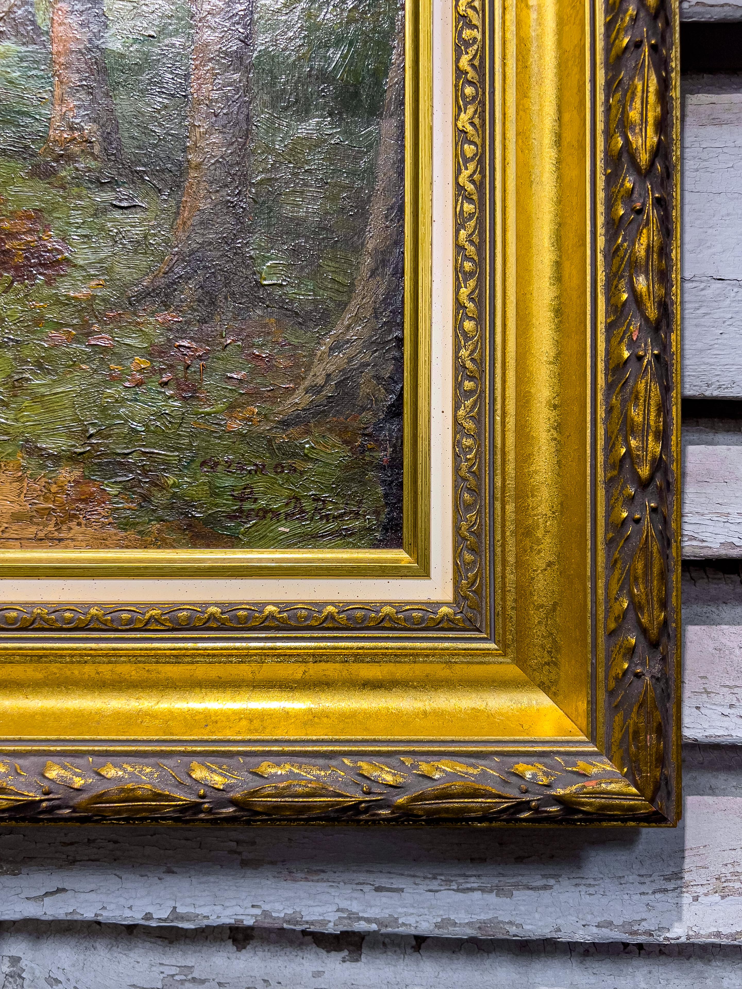Peinture à l'huile sur carton d'un paysage des années 1920.
Paysage Huile sur carton avec un cadre en bois doublé et doré.