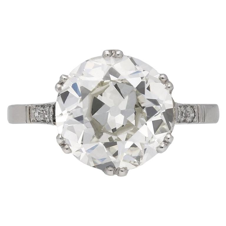 1920s Old Cut 4.01 Carat Diamond Solitaire Ring with Diamond Set Shoulders For Sale