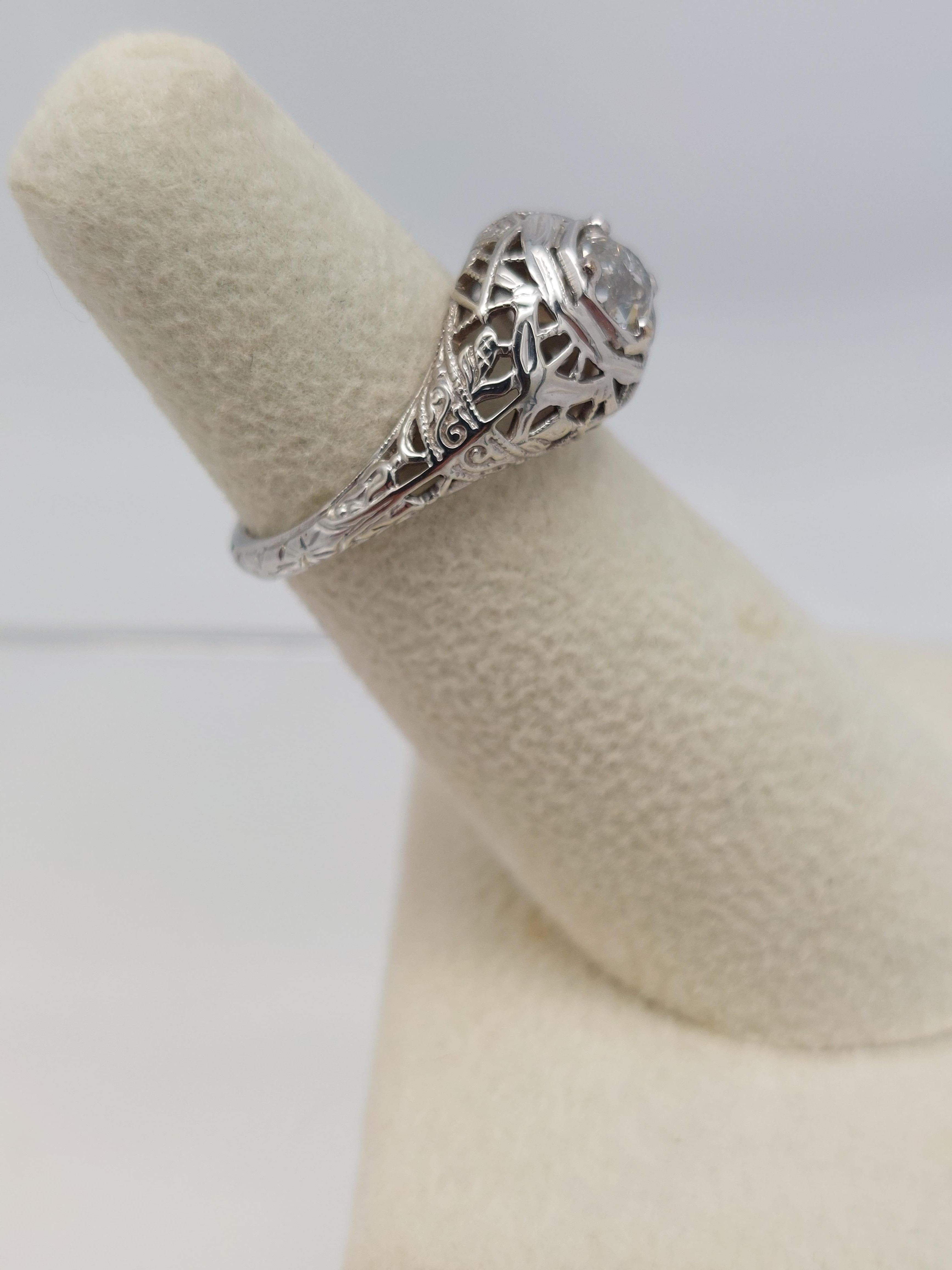 1920's Old European Diamond Filigree Ring For Sale 7