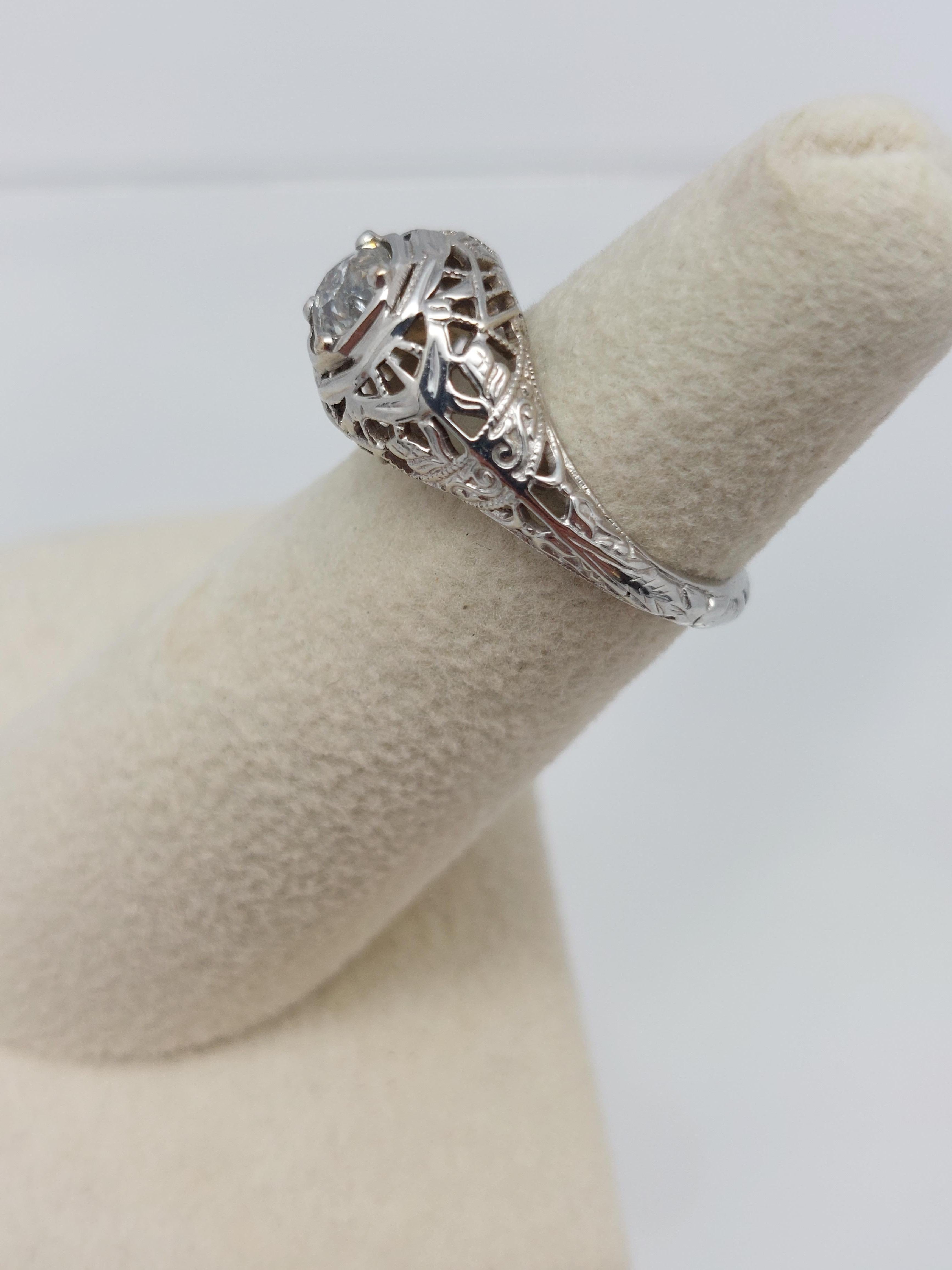 Old European Cut 1920's Old European Diamond Filigree Ring For Sale