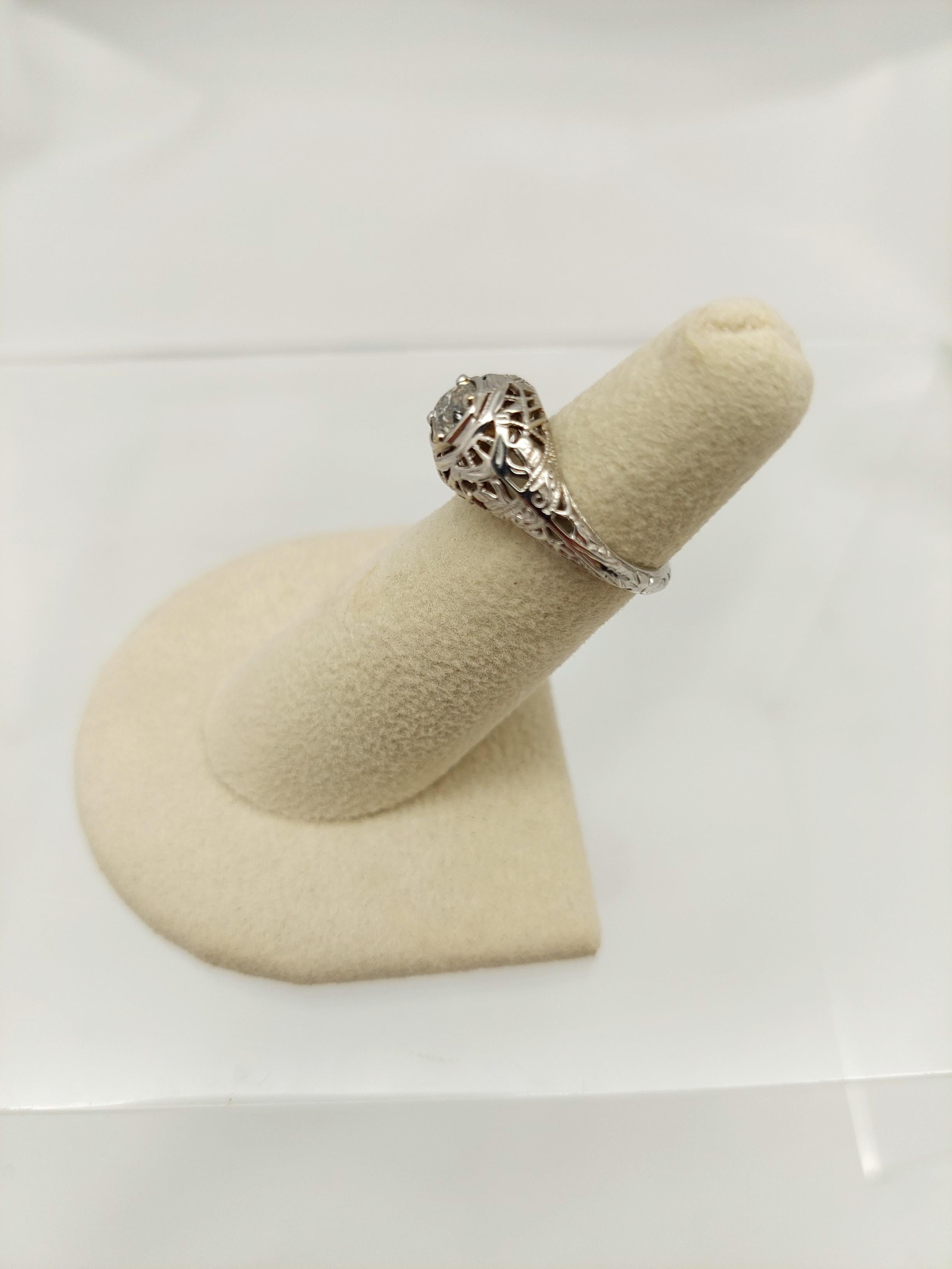 Women's or Men's 1920's Old European Diamond Filigree Ring For Sale
