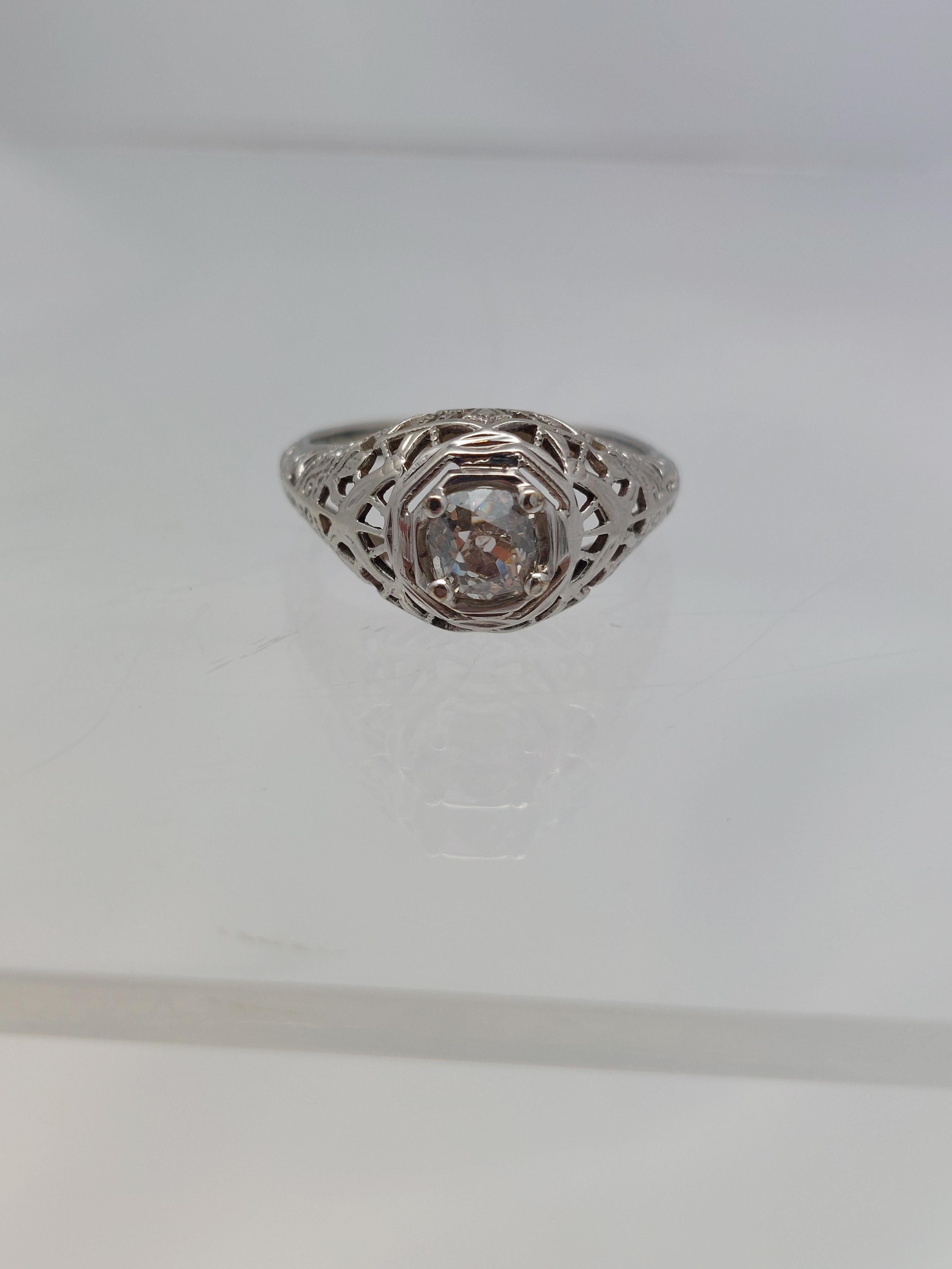1920's Old European Diamond Filigree Ring For Sale 1