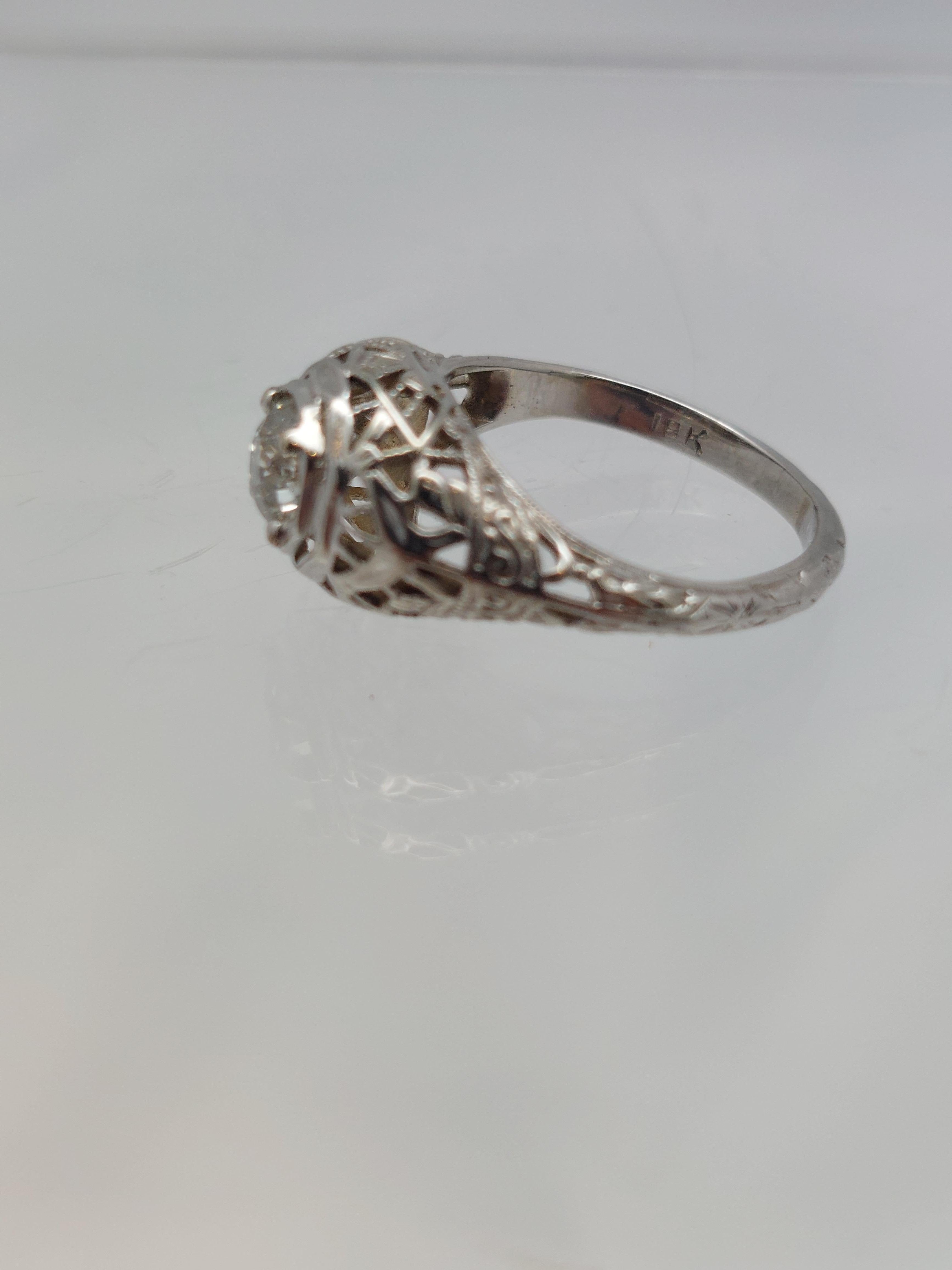 1920's Old European Diamond Filigree Ring For Sale 3