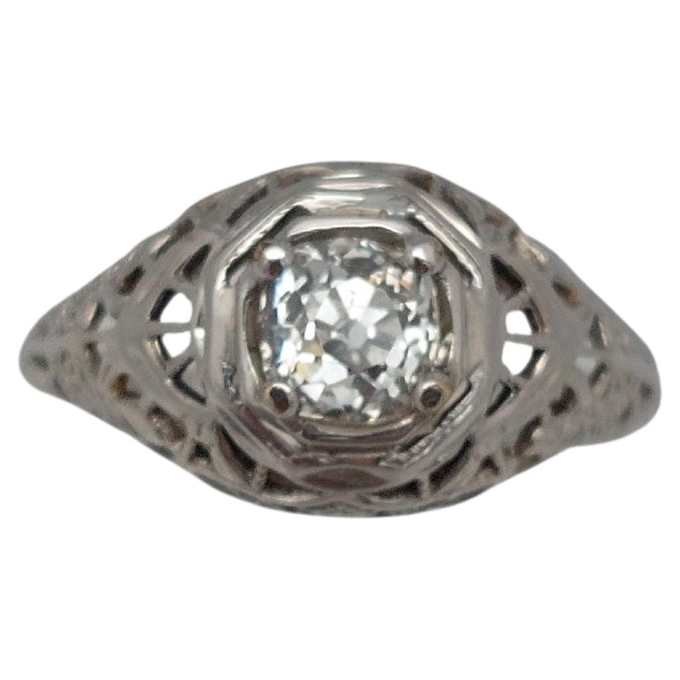 1920's Old European Diamond Filigree Ring For Sale