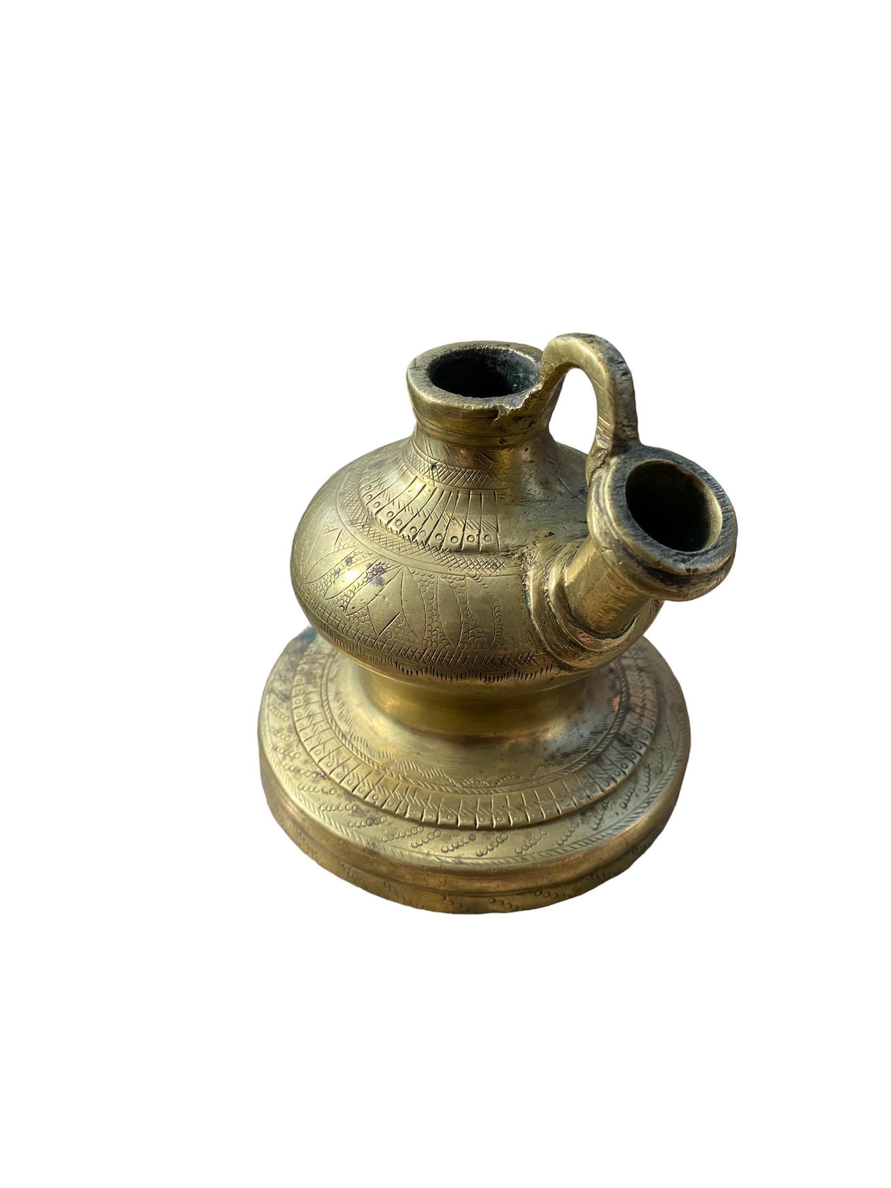 1920s Old Vintage Antique Unique Design Hand Engraved Beautiful Brass Hukka Pot For Sale 1