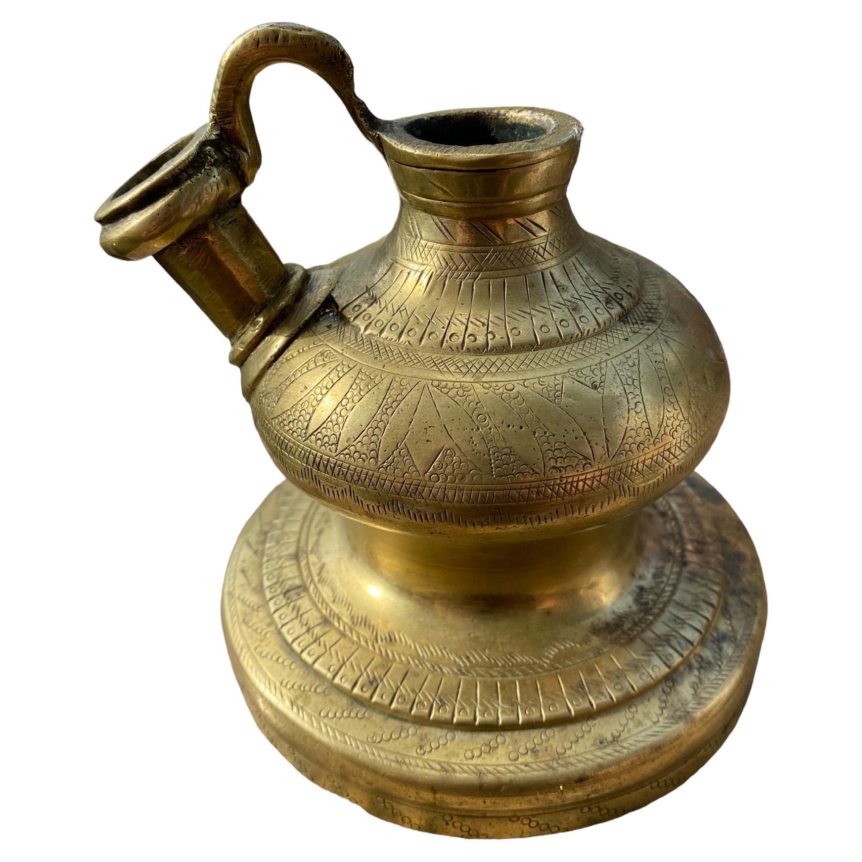 1920s Old Vintage Antique Unique Design Hand Engraved Beautiful Brass Hukka Pot For Sale
