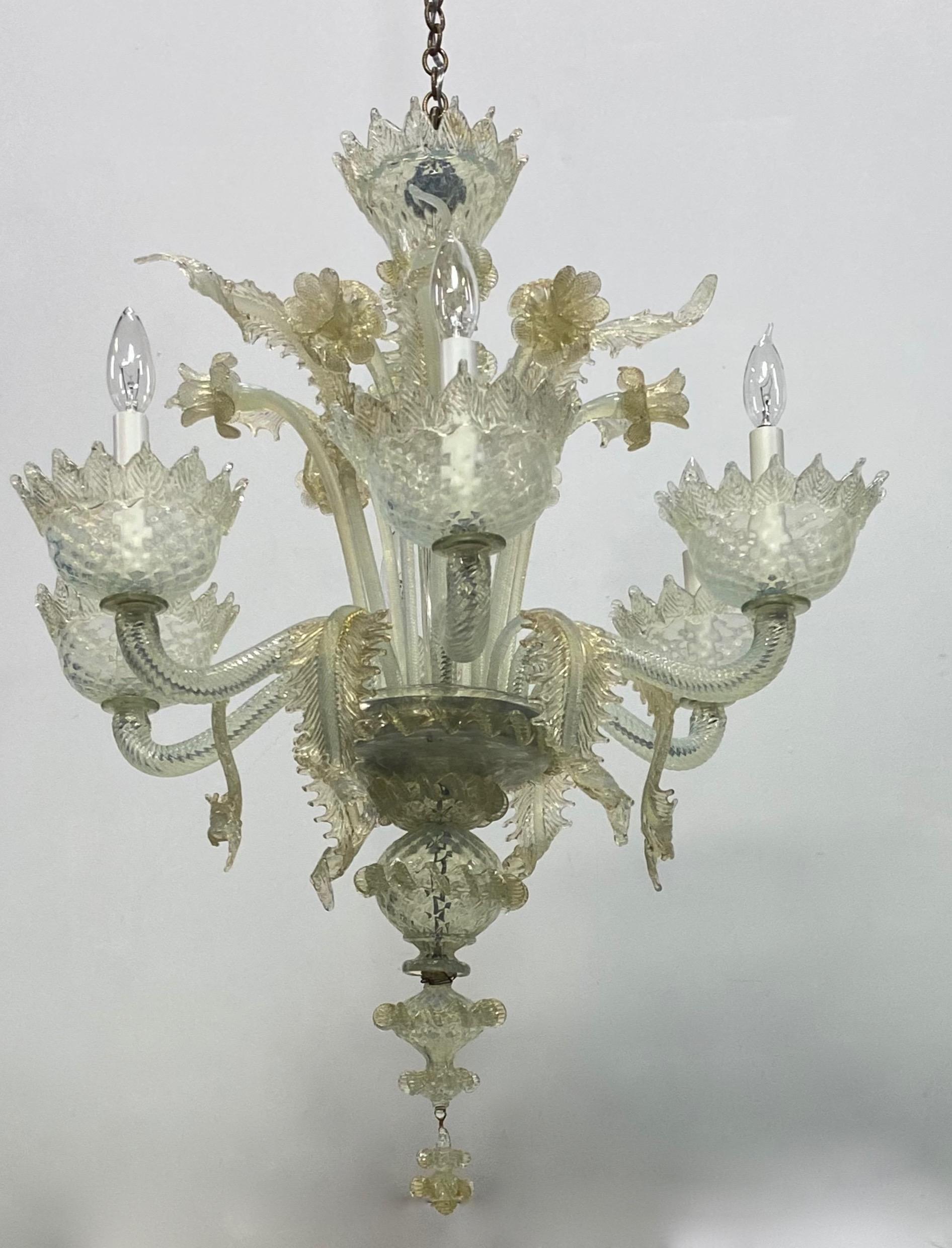 20th Century 1920's Opaline Murano Glass Chandelier