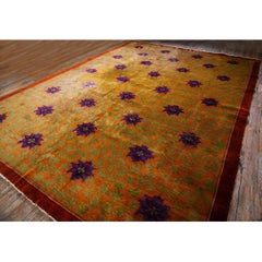 1920s Orange Branches Sprays Modern Floral Antique Chinese Knotted Art Deco Rug