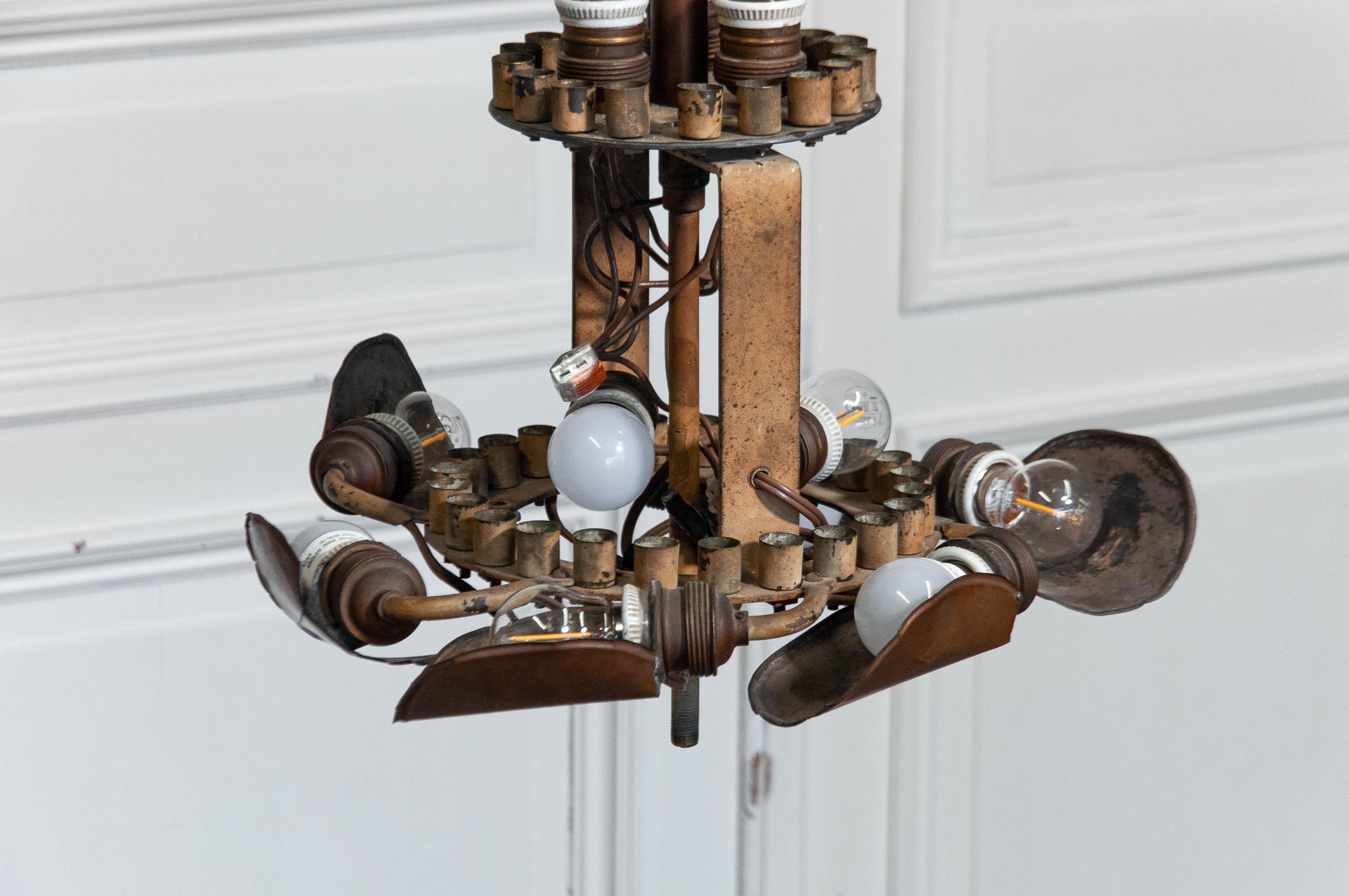1920s, Original  Art Deco Palm Chandelier , Belgium For Sale 10