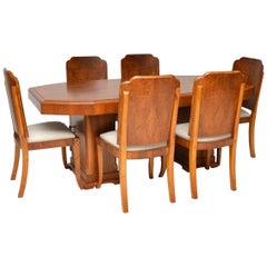 1920s Original Art Deco Walnut Dining Table and Chairs