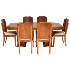 Antique 1920s Original Art Deco Walnut Dining Table and Chairs