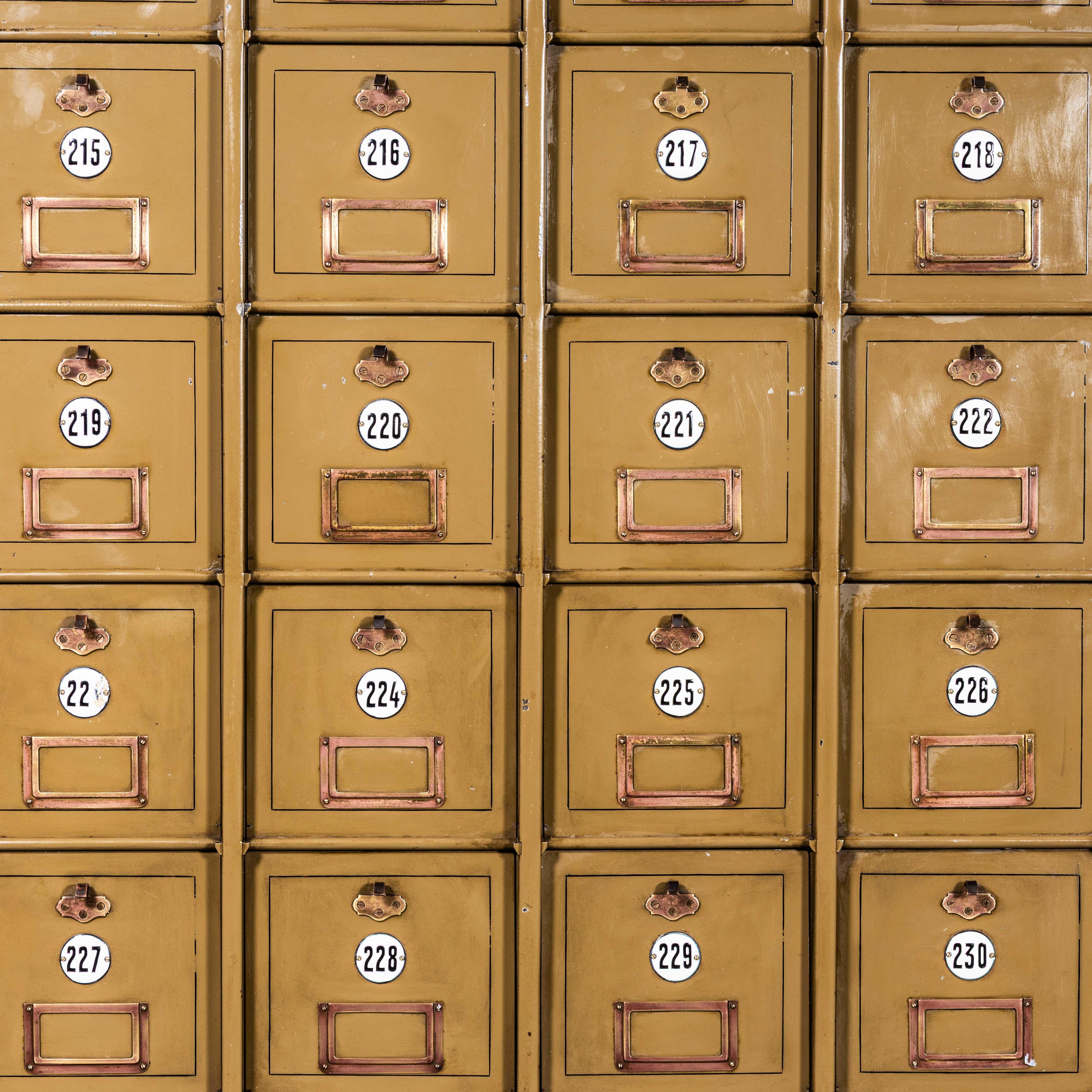 1920’s Original French Industrial Metal Cabinet – Thirty Six Klappets. 

Beautifully made very heavy weight sheet metal filing cabinet, with thirty six hinged ‘klappet’ compartments. The compartments are the perfect size for letters and small