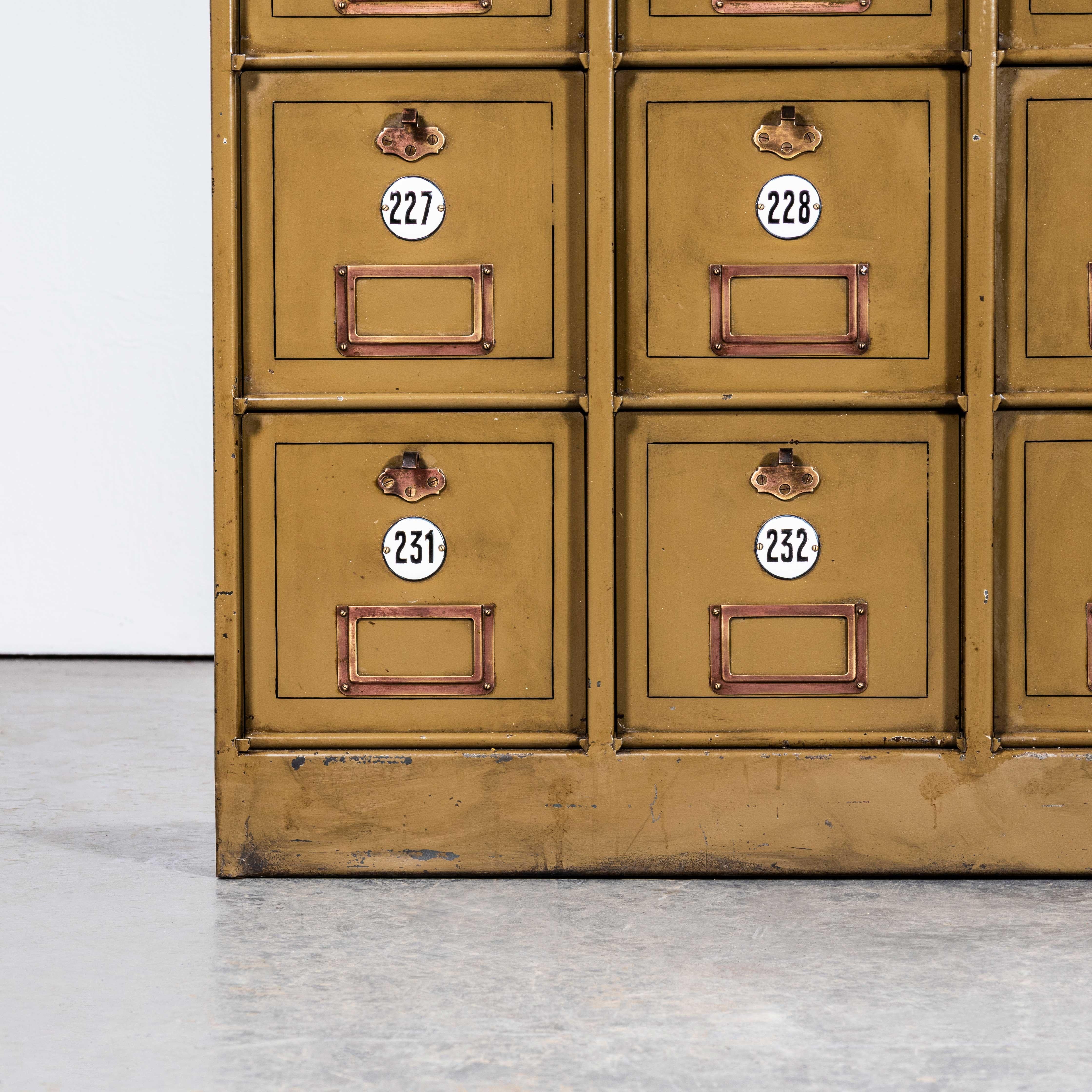 1920's Original French Industrial Metal Cabinet - Thirty Six Klappets In Good Condition For Sale In Hook, Hampshire