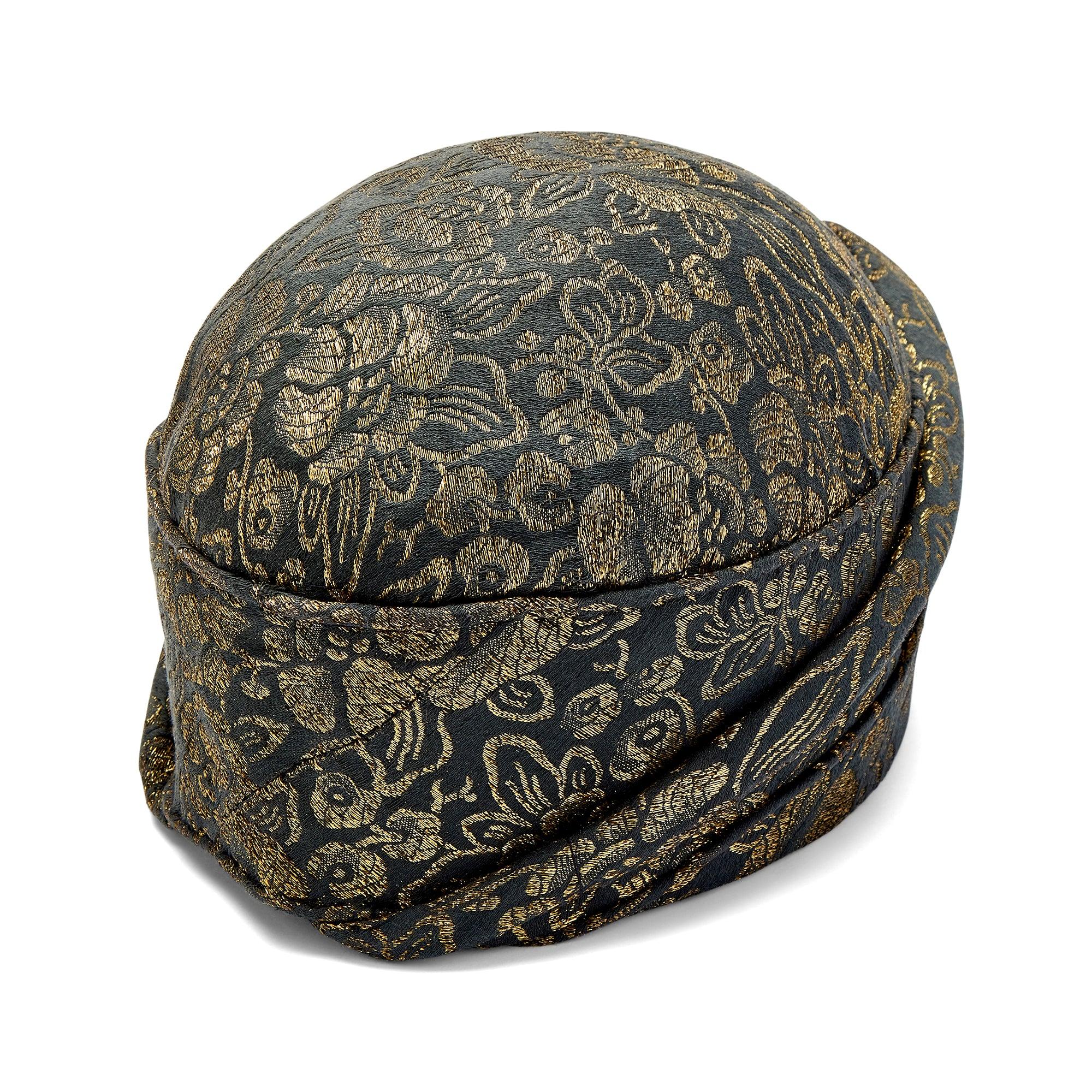 Black 1920s Original Grey and Gold Lame Cloche Hat For Sale