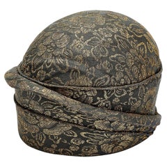 Antique 1920s Original Grey and Gold Lame Cloche Hat