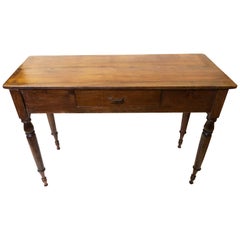 1920s Original Italian Desk Table in Chestnut and Fir, with Drawer, Turned Leg