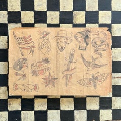 1920s Original Tattoo Flash Sheet • Traditional American Design • As Found