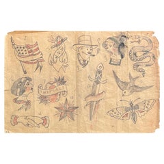 Hoja Flash de Tatuaje Original de los años 20 - Diseño tradicional americano - Como se encontró